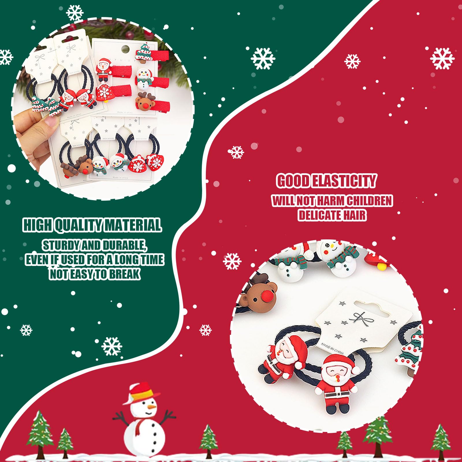 Girls Christmas Hair Accessories, 15Pcs Kids Hair Ties and Clips With Tree, Santa, Reindeer, Snowman - Image 4