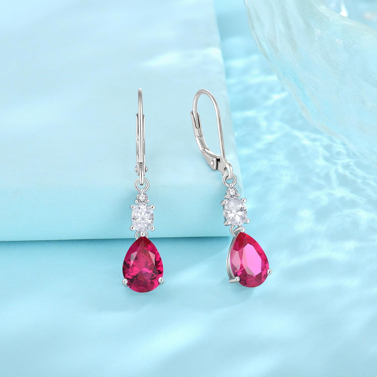 Teardrop Leverback Earrings 925 Sterling Silver Oval Dangle Drop Earrings Birthstone Jewelry Gifts for Women - Image 4