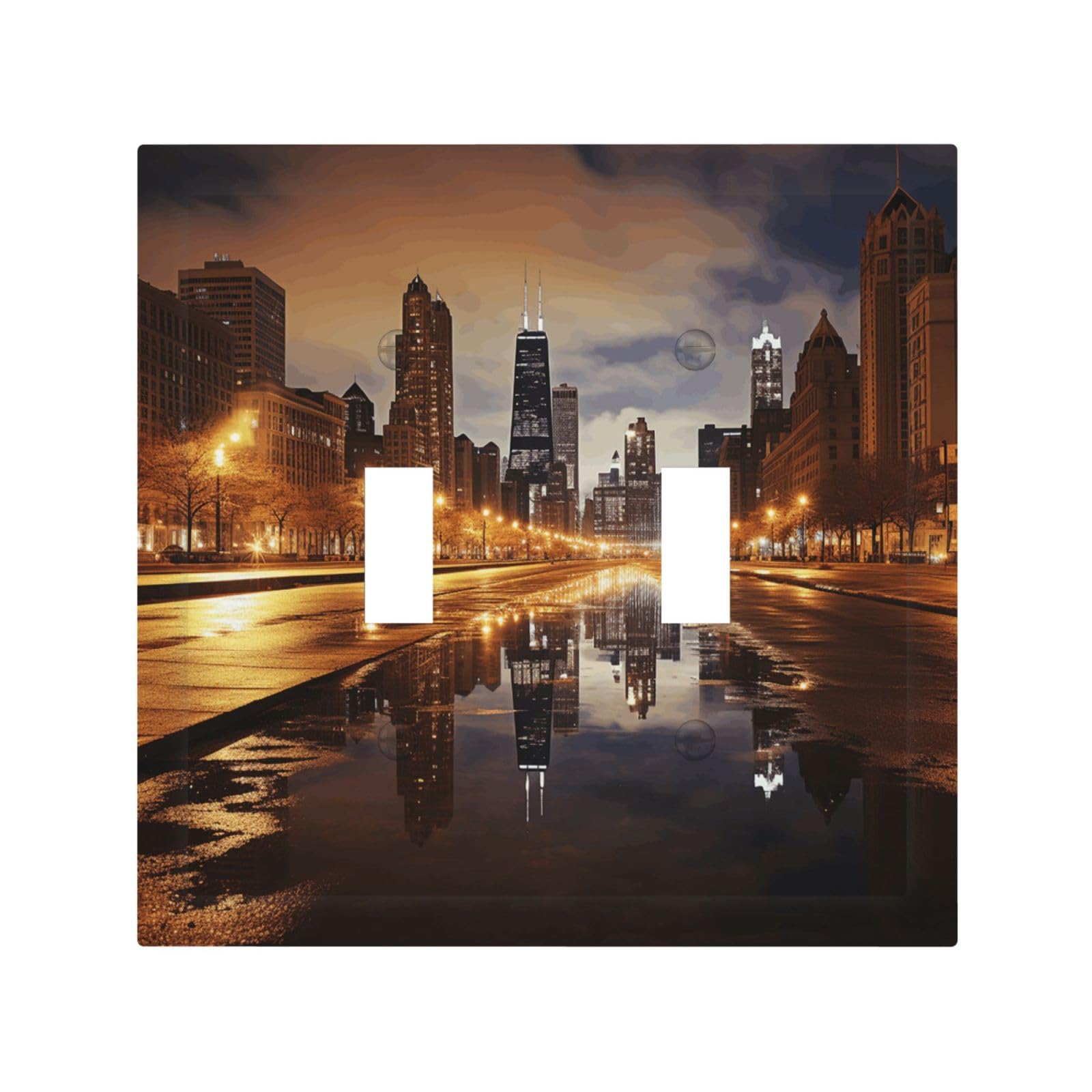 2-Gang Decorator Wall Plate Chicago Light Switch Cover Double Toggle Receptacle Wall Plate Mid Size 4.9" x 5" Wallplate Unbreakable Polycarbonate Outlet Faceplates Covers