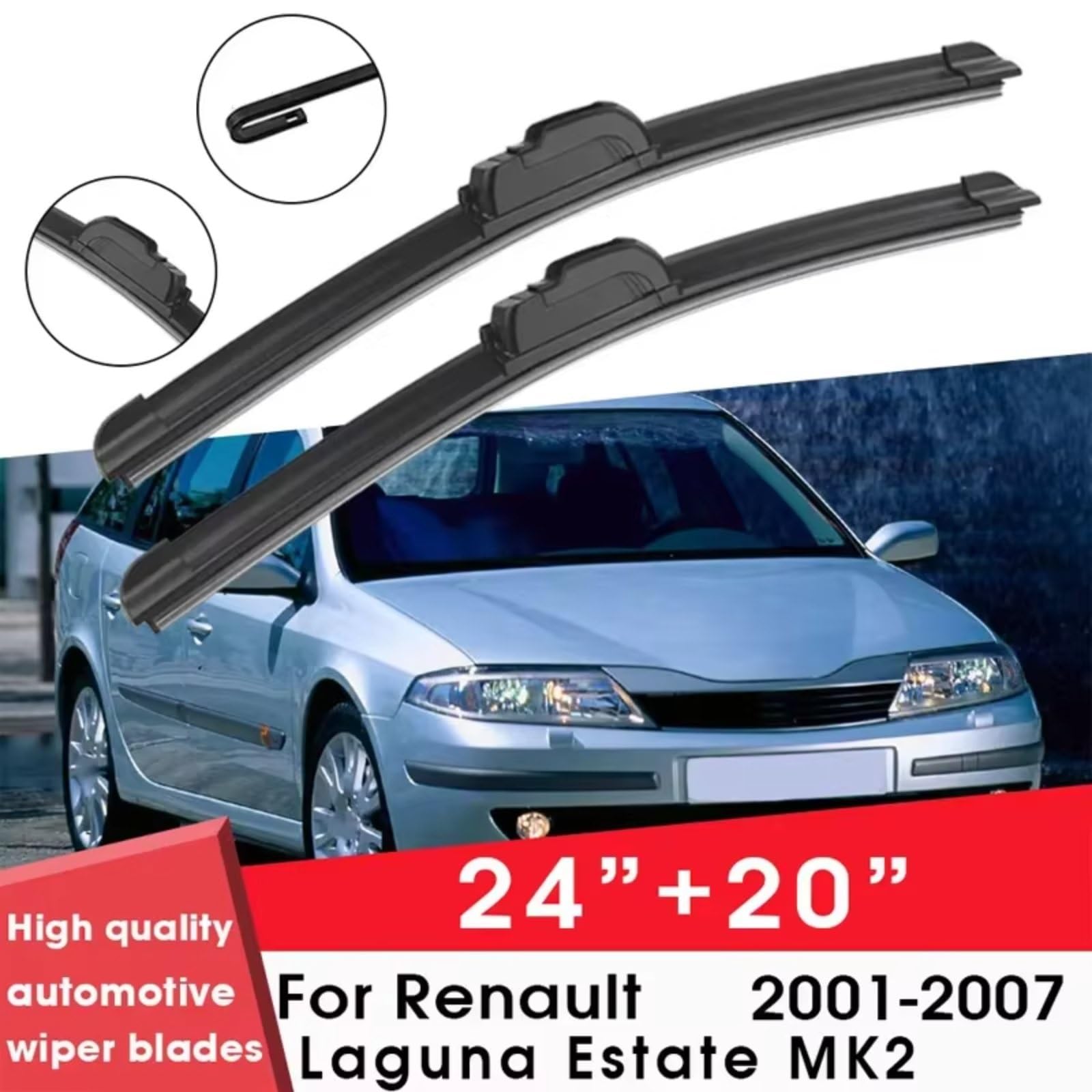 Spazzola Anteriore Compatibile Con Laguna Per Station Wagon Per MK2 2001 2002 2003 2004 2005 2006 2007 24"+20" Parabrezza Parabrezza Pulizia Gomma Silicone Auto Tergicristalli Tergicristalli