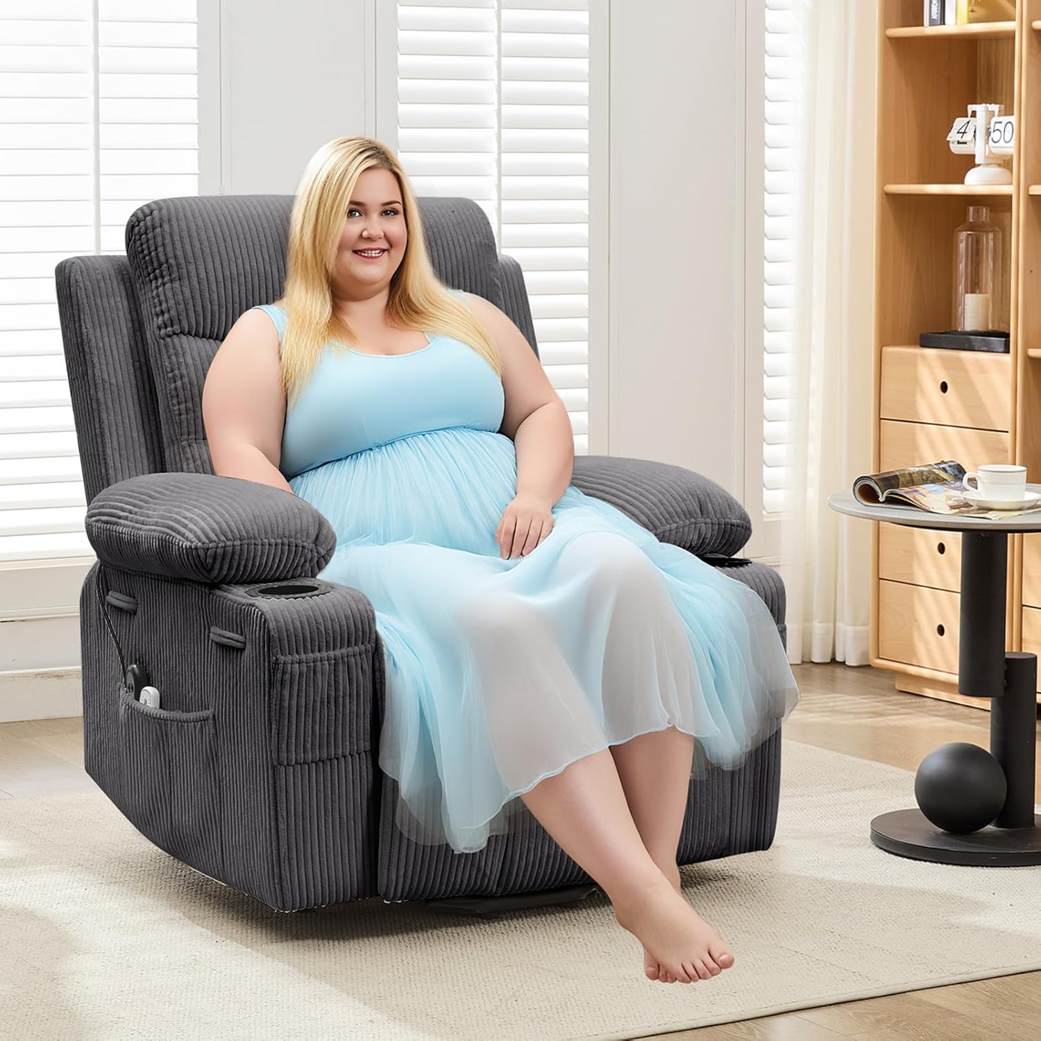 Garvee Power Lift Recliner Chair, Oversized Electric Recliners for Elderly With Heat and Massage, Home Theater Seat With 2 Cup Holders Side, Electric Glider Reclining Single Sofa Chair for Living Room