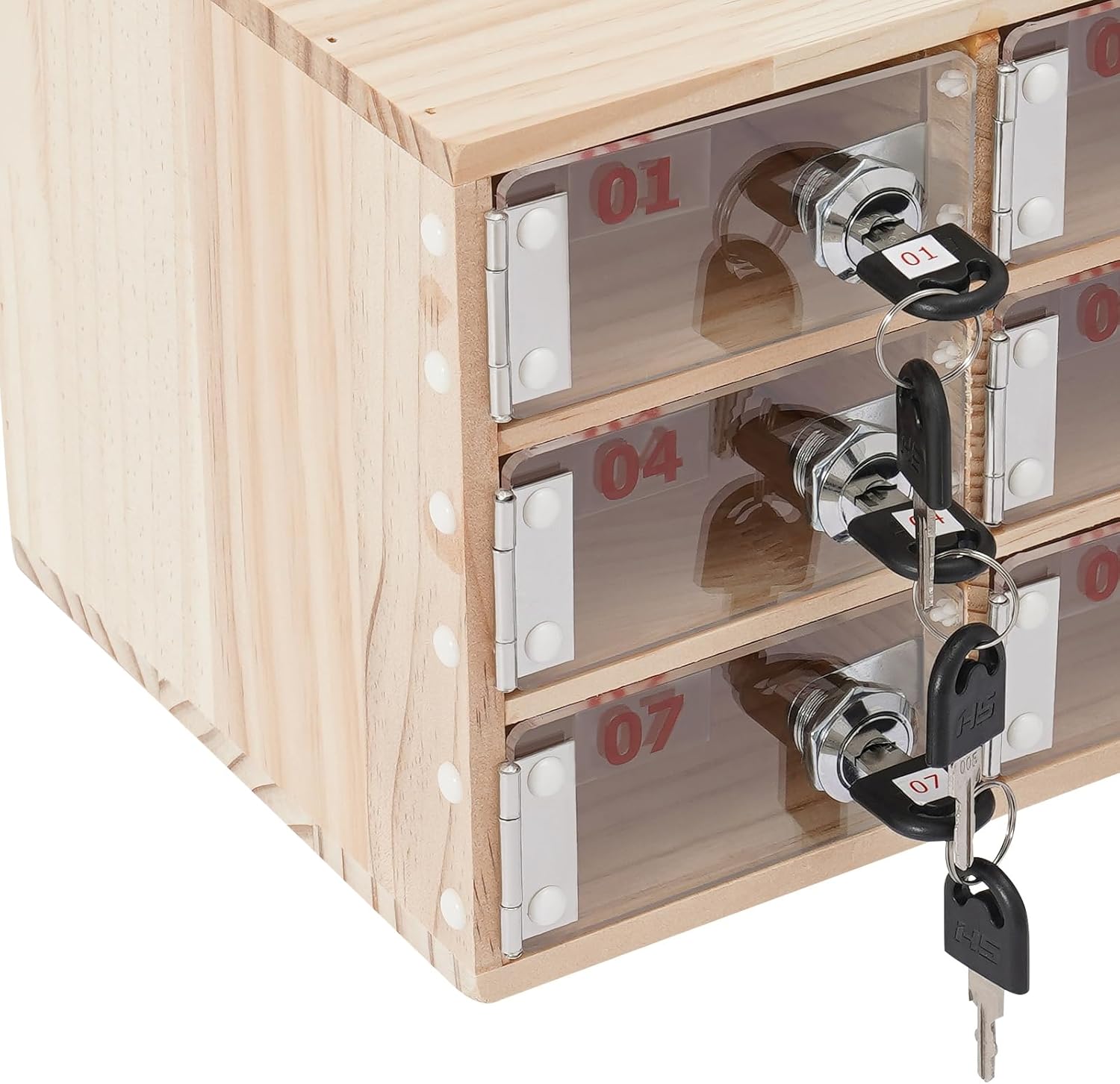 Wooden 9-Slot Wall-Mounted Cell Phone Locker Box, Secure Storage Cabinet with Lock & Keys, Ideal for Schools, Offices, Gyms - Perfect Phone Storage Solution