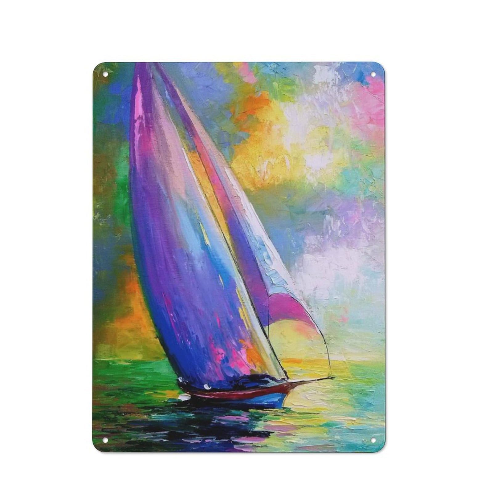 Sailboat Rustic Tin Sign 40x30cm, Shed Style Utility Space Decor for Patio Bar, Workshop, Shed Or Kitchen