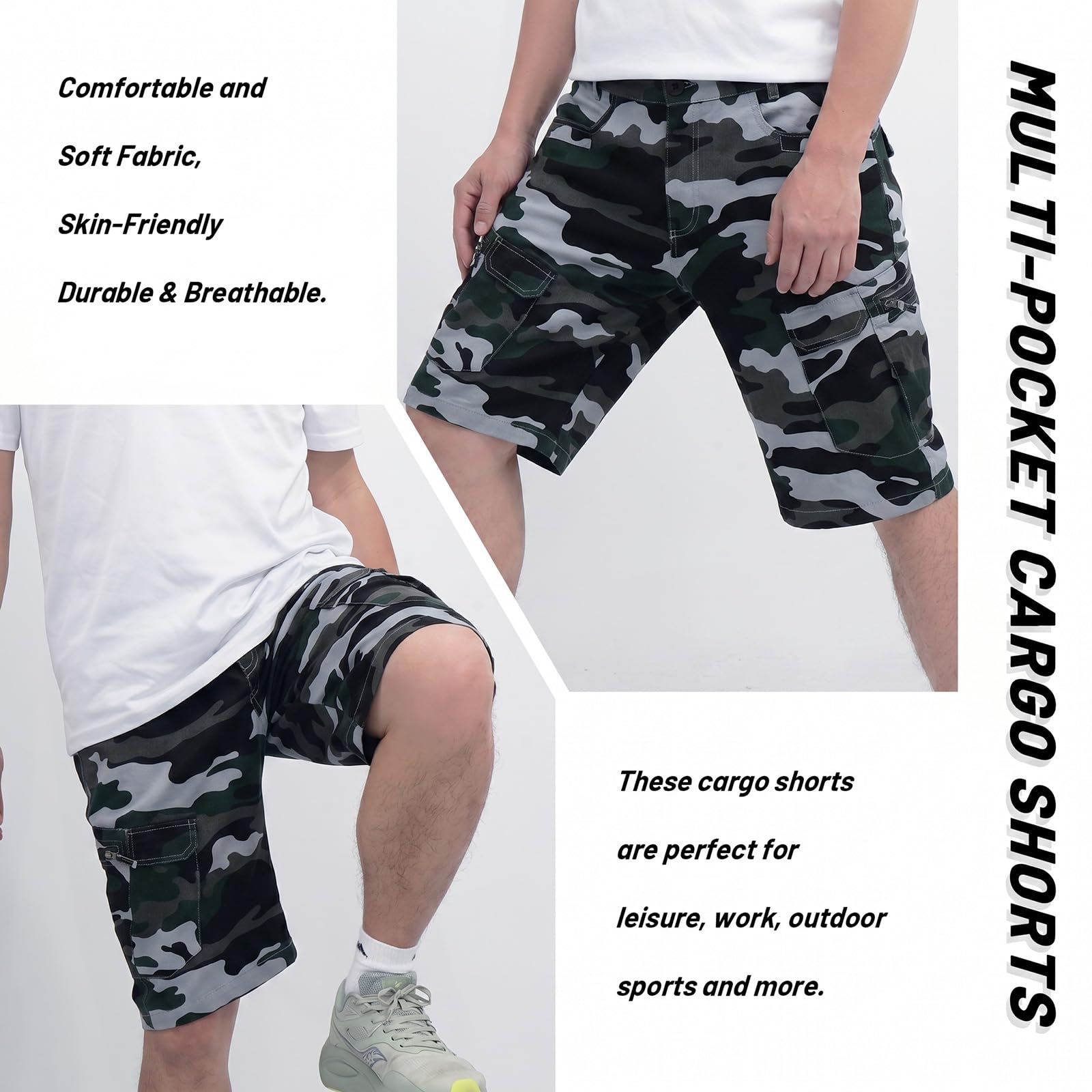 Pantaloncini Cargo da Uomo Pantaloncini da Combattimento Mimetici Casual in Cotone con Tasche Multiple, Verde S