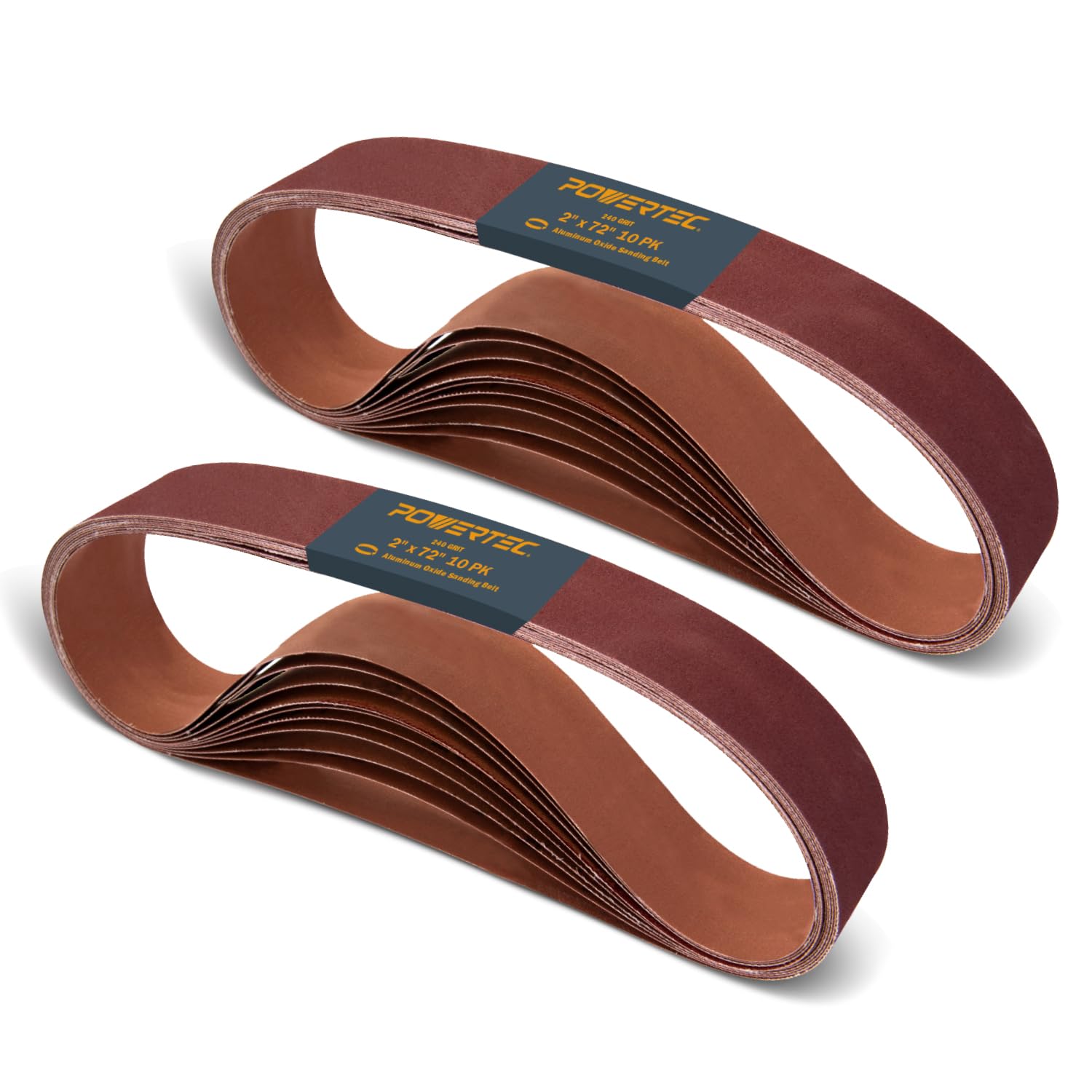 POWERTEC 2 x 72 Inch Sanding Belts, 240 Grit Aluminum Oxide Grinding Belts for Belt Grinder, Wood & Paint Sanding, Metal Polishing, Knife Sharpening,