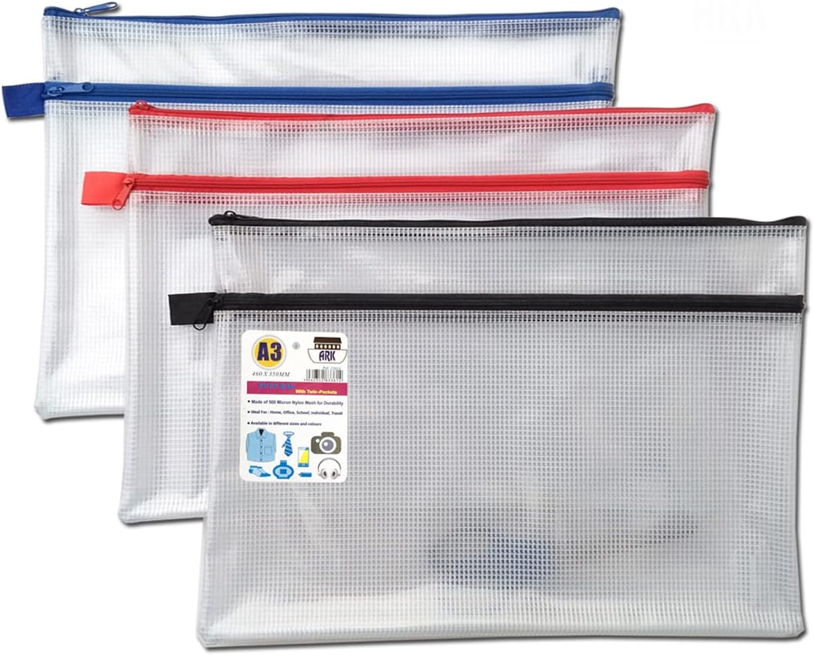A3+ Twin Pocket Tuff Bag School Waterproof Storage Strong Pencil Pen Case Zip Wallet (460x 350mm) Single