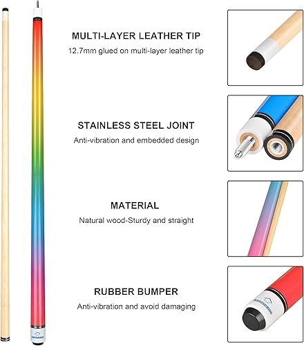 Miniatura 2 de Tacos de billar de 145 cm con palo de taco de 31,75 cm de cuero de fibra para principiantes, comerciales y entretenimiento en el hogar