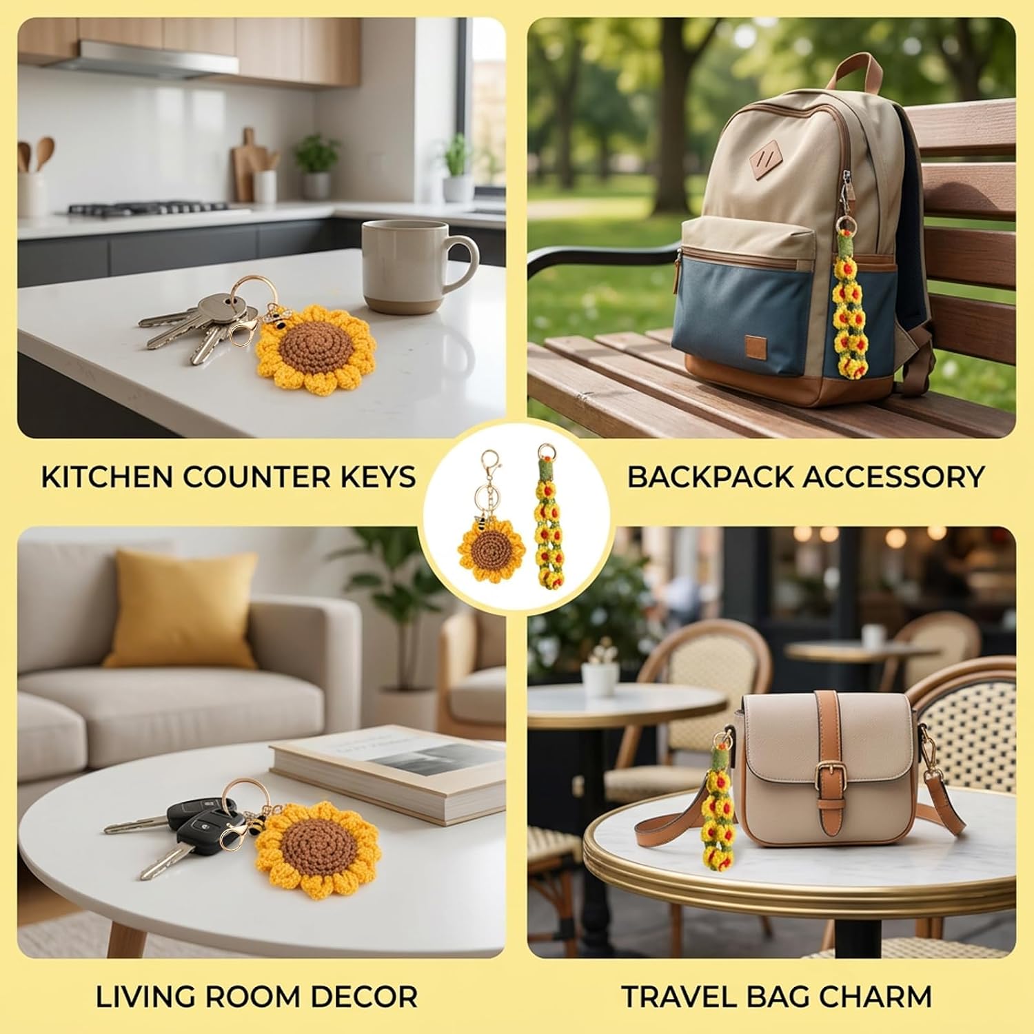2PCS Sunflower Keychain, Sunflower Bag Charm with Bag Charm Accessories, Vibrant Sun Keychain for Everyday Use, Sunflower Keychain Bundle image 3