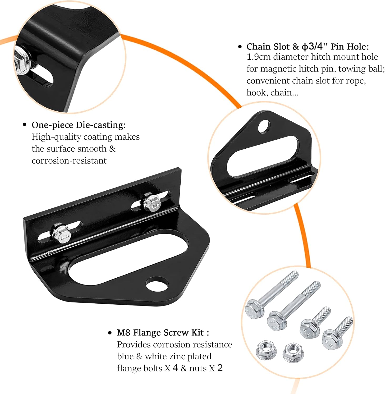 CZC AUTO Zero Turn Mower Trailer Hitch 2.4"-5" Hole Center 3/4" Pin Hole, Heavy Duty Steel & Versatile Chain Slot, with Installation Hardware, Black