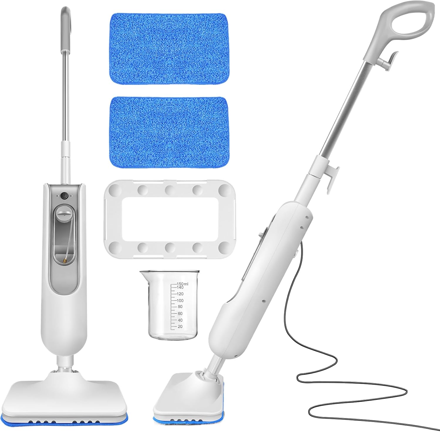 Steam Mop Cleaner 15000W with 13.5oz Water Tank, 16ft Long Power Cable, 2 Replacement Steam Mop Pads, Electric Power Floor Steamers for Hard Floors, Marble, Stone, Hardwood, Tile, Laminate
