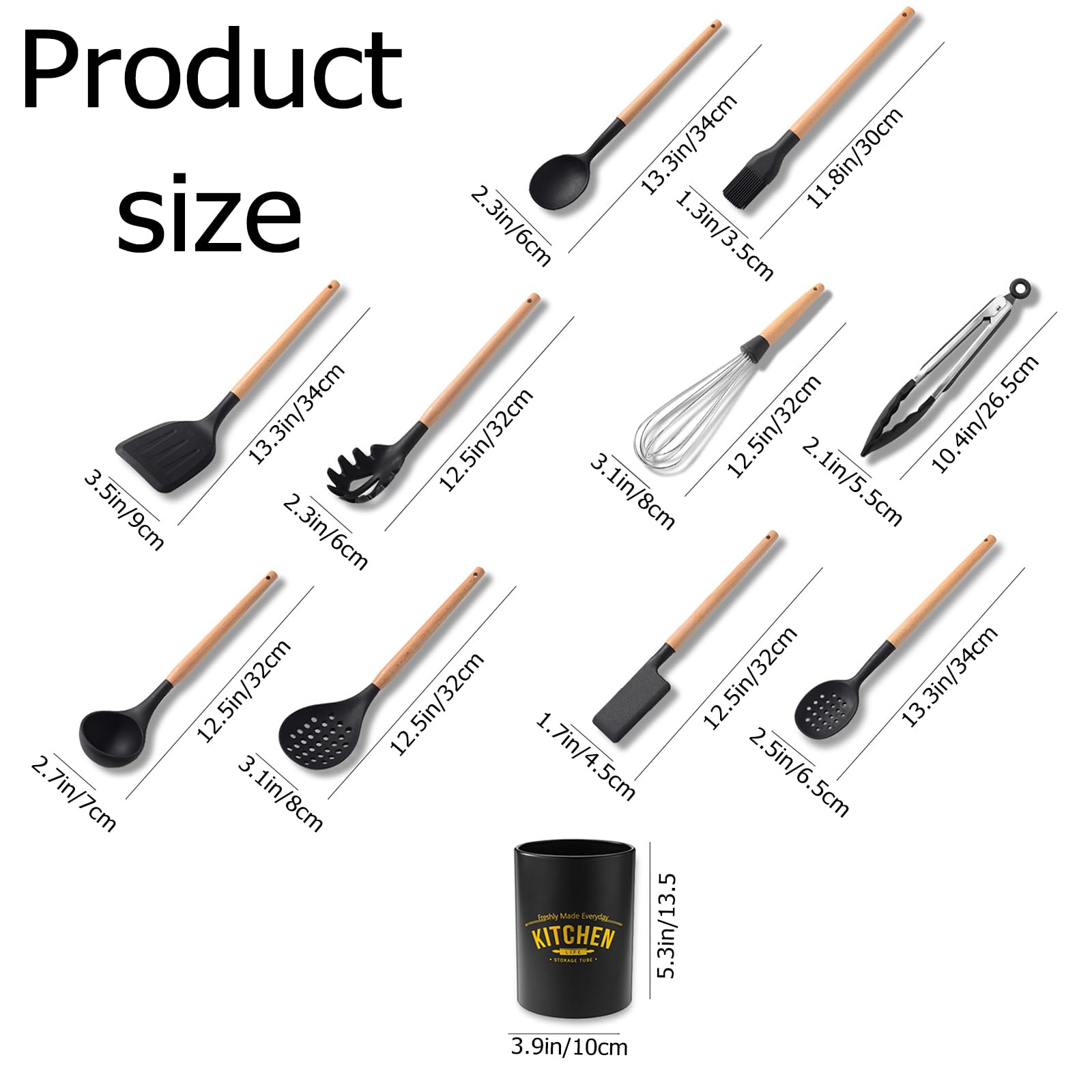 11 Stück Küchenhelfer Set, Silikon Küchenutensilien Set, Antihaft Hitzebeständiger Holzgriff Kochbesteck Mit Utensilienhalter, Silikonspatel Kochgeschirr Set, Spülmaschinengeeignet