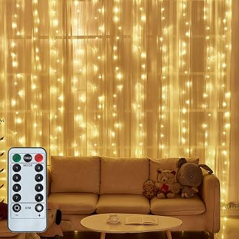 LED String Light 300 LED Lights 8 Modes Control Decoration USB Powered Waterproof Lights for Curtain Christmas Bedroom Party Wedding Home 9.8ft X 9.8ft ,White