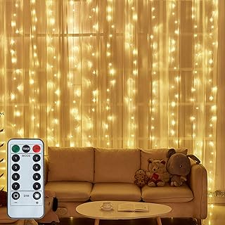 LED String Light 300 LED Lights 8 Modes Control Decoration USB Powered Waterproof Lights for Curtain Christmas Bedroom Party Wedding Home Garden(9.8ft X 9.8ft ，Warm White)