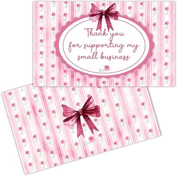 Bow Floral Thank You Cards for Order Thank You Card to Support My Small Business 50 Pcs Customer Appreciation Notes for Small Business Online Retail Store Handmade Goods 2x3.5 Inches - Y489