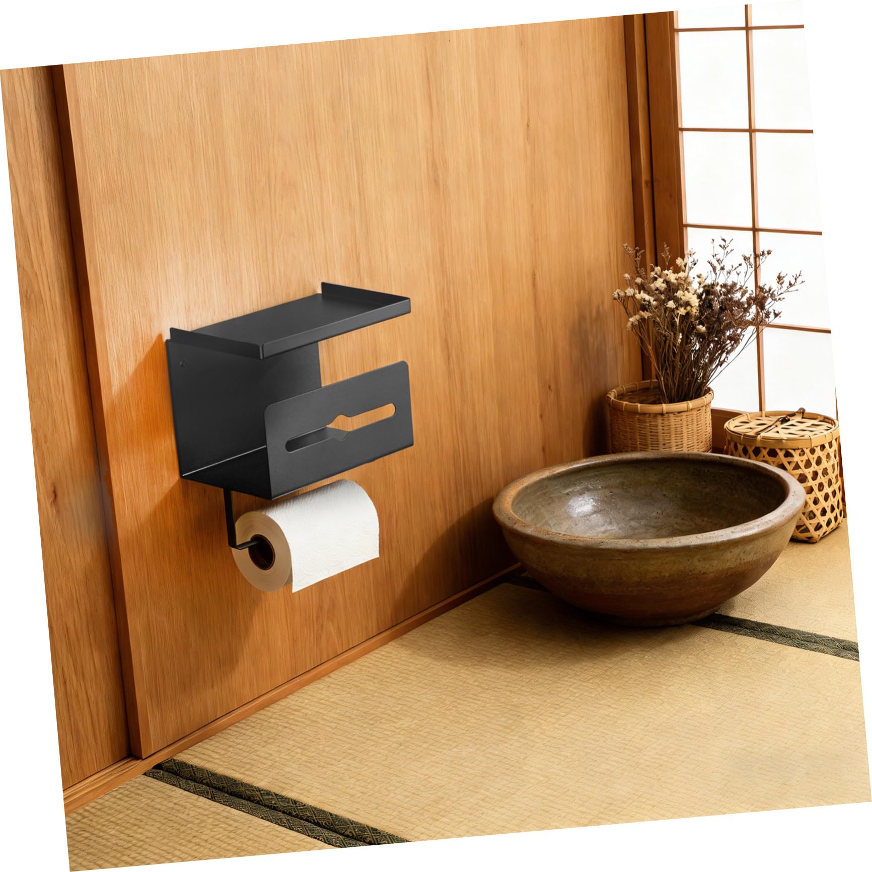 Toyvian Portarotolo Robusto da Parete di Carta Igienica in Acciaio al Carbonio con Doppio Ripiano con Spazio Extra e Funzionale per Bagno Moderno