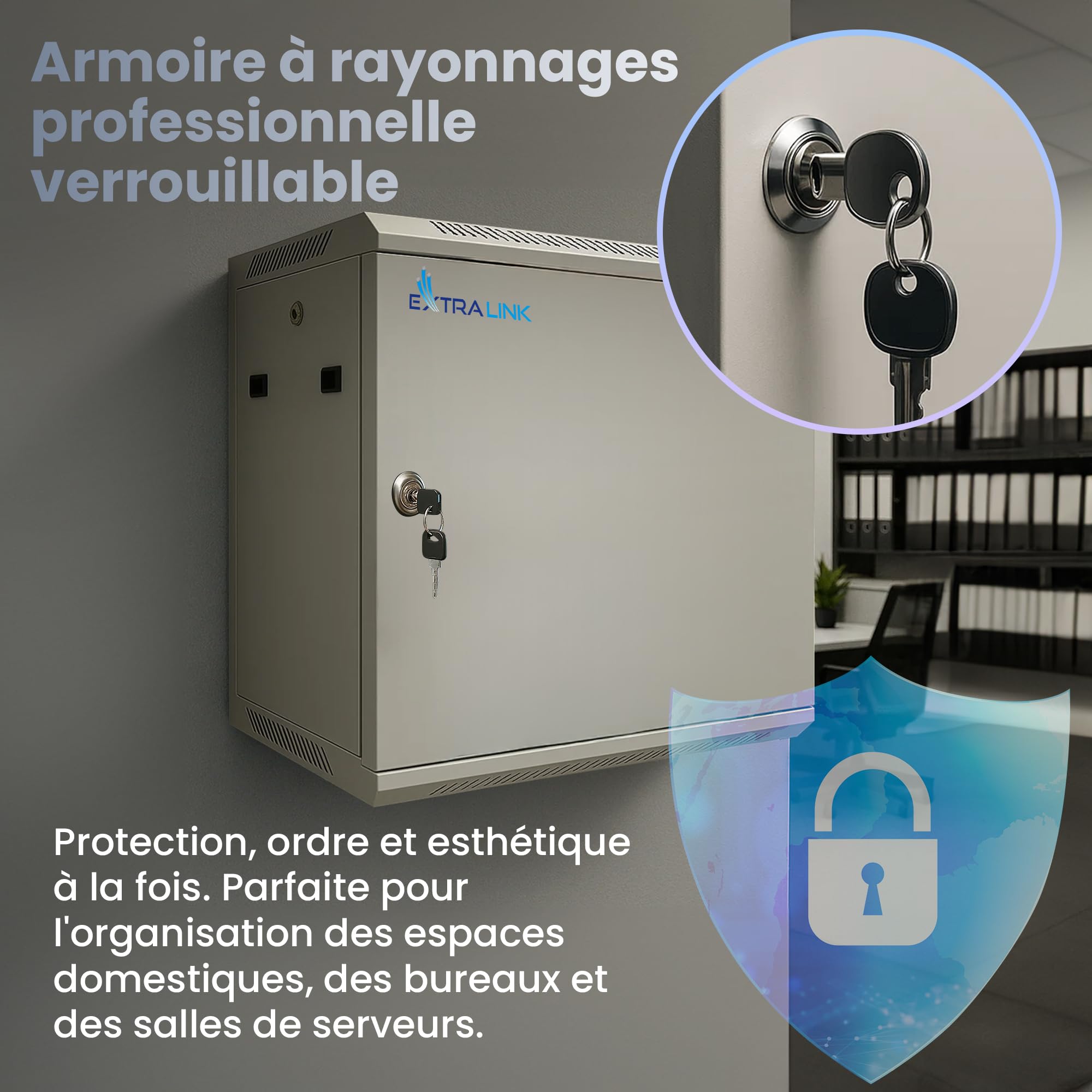 Extralink Baie de Brassage 19 Pouces 6U - Armoire réseau 600mm de Profondeur pour Montage Mural ou au Sol, Charge admissible 60kg, boîtier métallique, verrouillable Ouverture 180°, Gris