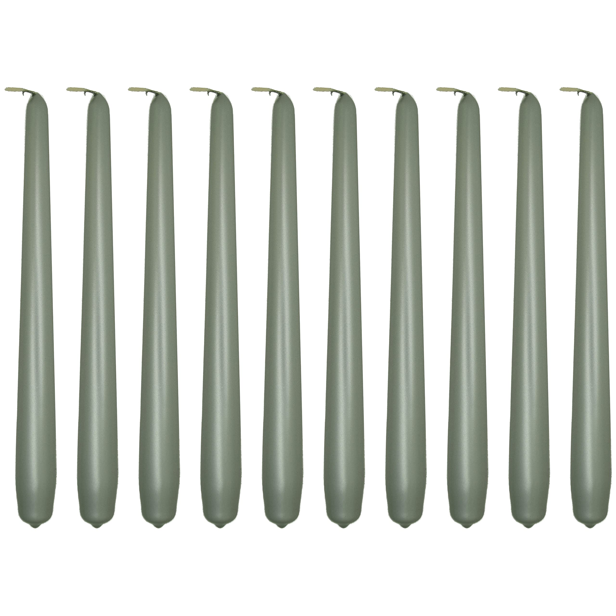 Soladirect Silver Metallic Tapered Dinner Candles, Pack Of 10, Unscented, Long Burning Time, 24 Cm / 9.45" (Silver, Metallic)