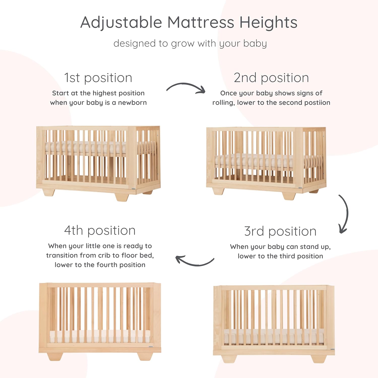 dadada Spirit 8-in-1 Convertible Crib to Toddler Bed & Floor Bed, Made in Italy, Greenguard Gold Certified, Adjustable Mattress Heights (Natural)