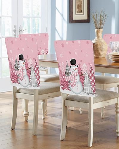 Vista 36 de Fundas para sillas navideñas de muñeco de nieve negro, 4 piezas, fundas traseras de comedor, fundas para árbol de Navidad, protectores extraíbles