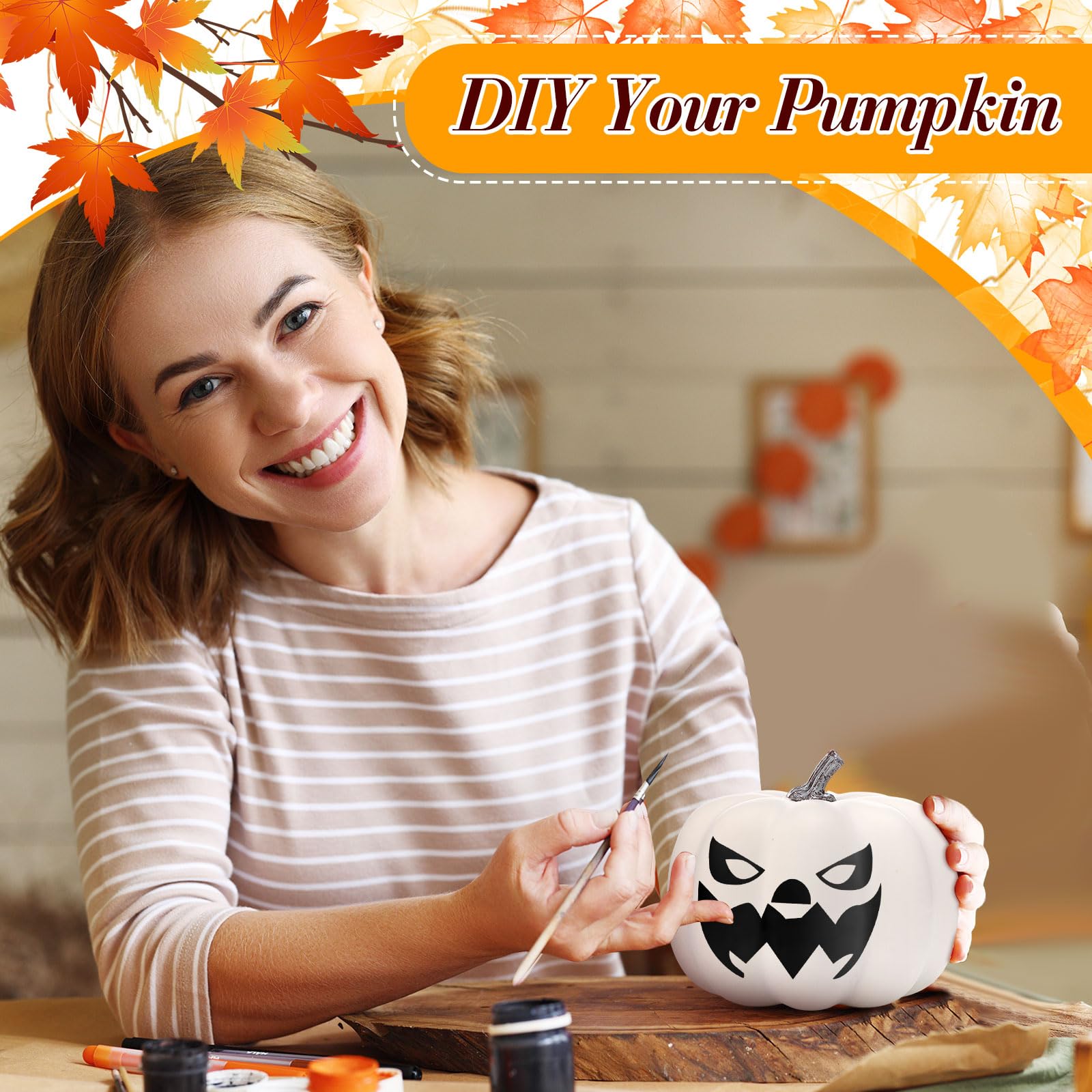 Liliful Sztuczne dynie z pianki, jesienne, żniwa, sztuczne plastikowe, rzeźbiona pianka, dynia, dekoracja, na Halloween, Święto Dziękczynienia, dekoracja domu, białe, brązowe, 30 szt
