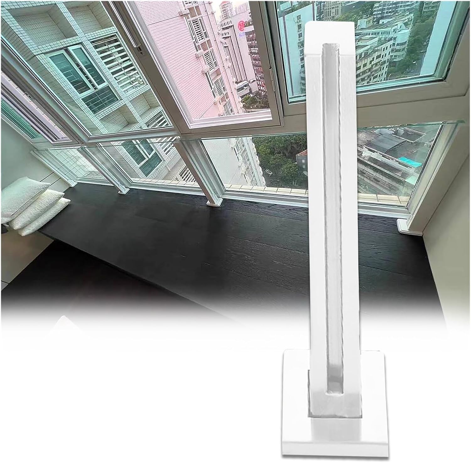 White Stainless Steel Glass Railing Post - 61" to 30" Adjustable Heights for Balcony & Stairs, Indoor/Outdoor Guardrail Column, Complete Kit for Home, Hotel, Office, Pati