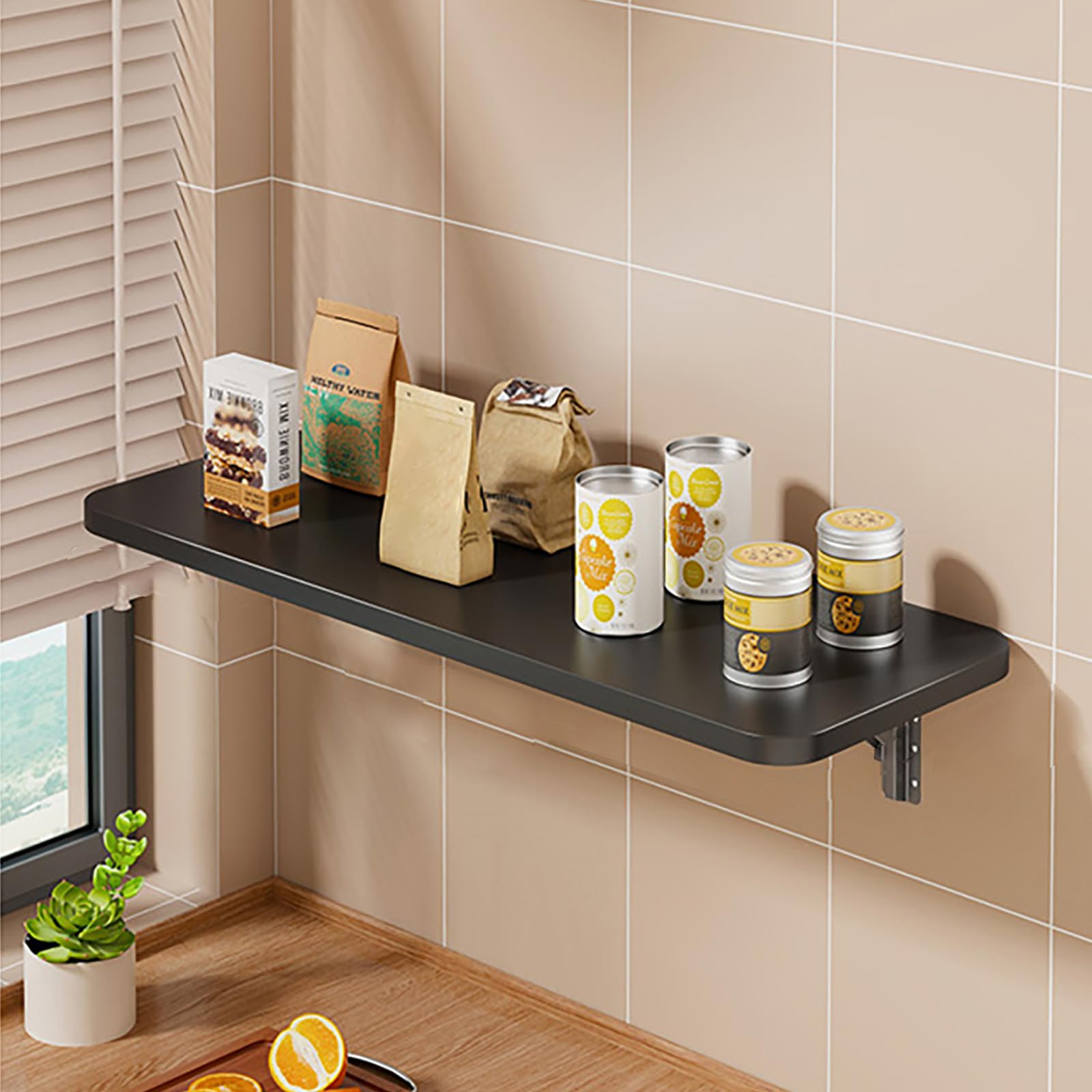 WQPMNYG Foldable Wall Table, Space-Saving Drop-Down Table for Small Rooms, Home, Office, Laundry, Kitchen - Black 60x30cm/23.6x11.8in