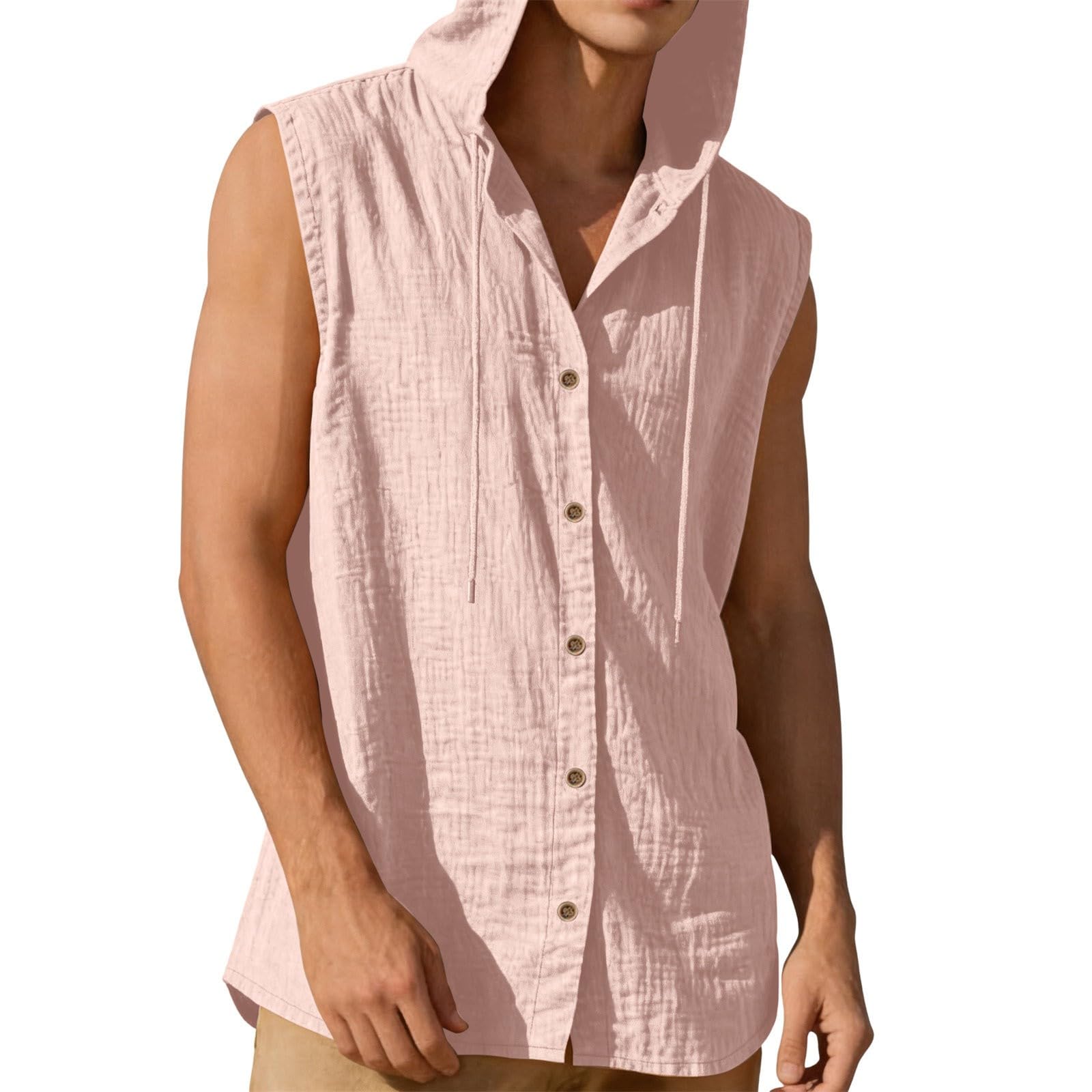 Chemise Lin Homme sans Manches éTé Chemises à Capuche BoutonnéE Chemisette De Plage DéContractéE Regular Fit Surchemise Respirant LéGèRe Veste Grande Taille Hoodie