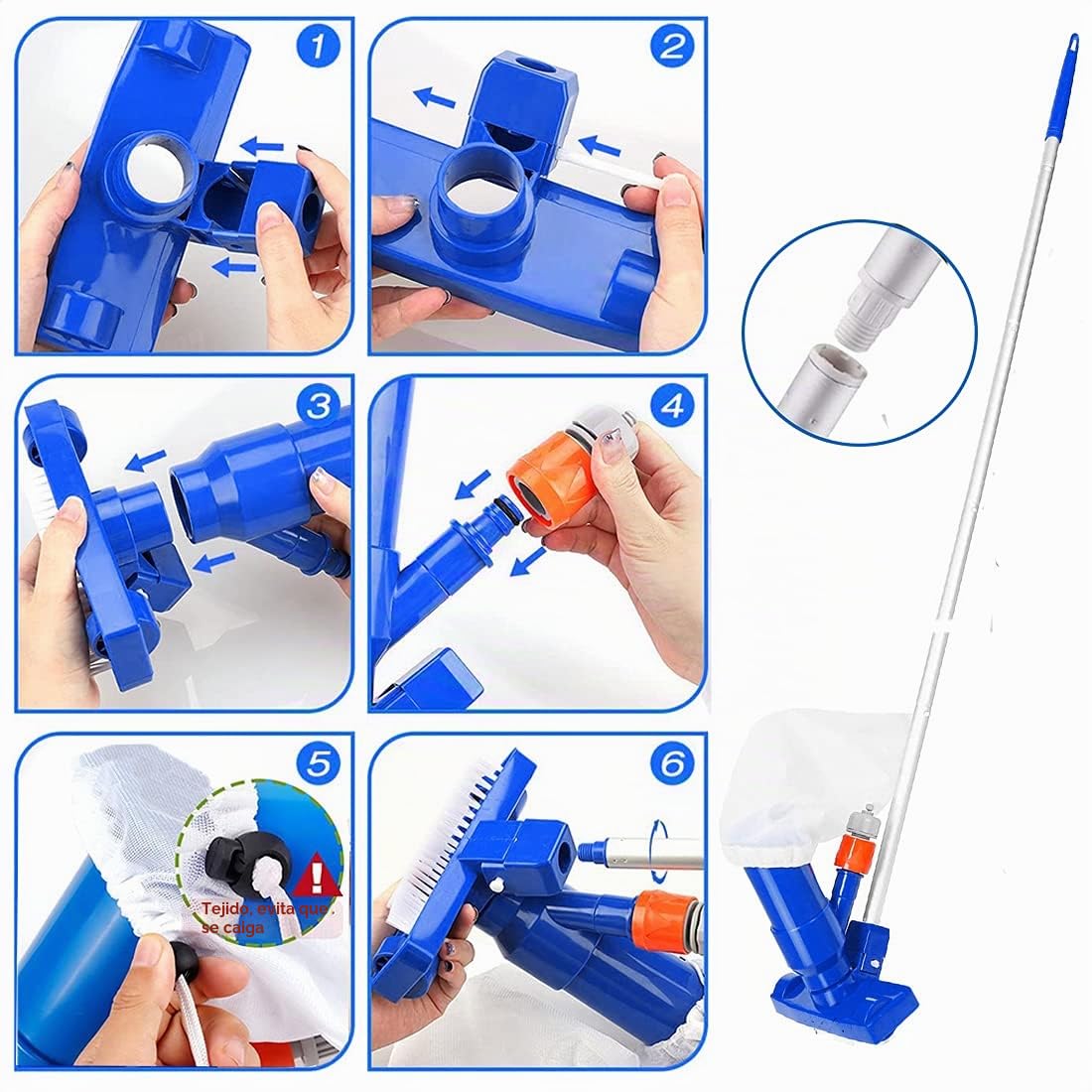 Aspiradora de Piscina, Aspirador de Piscina Manual, Aspiradora Piscina Pequeña, Kit Limpieza Piscina Desmontable, Kit de Limpieza Piscina, Aspiradora de Piscina Fondo, para Piscinas, Spas,con Guantes