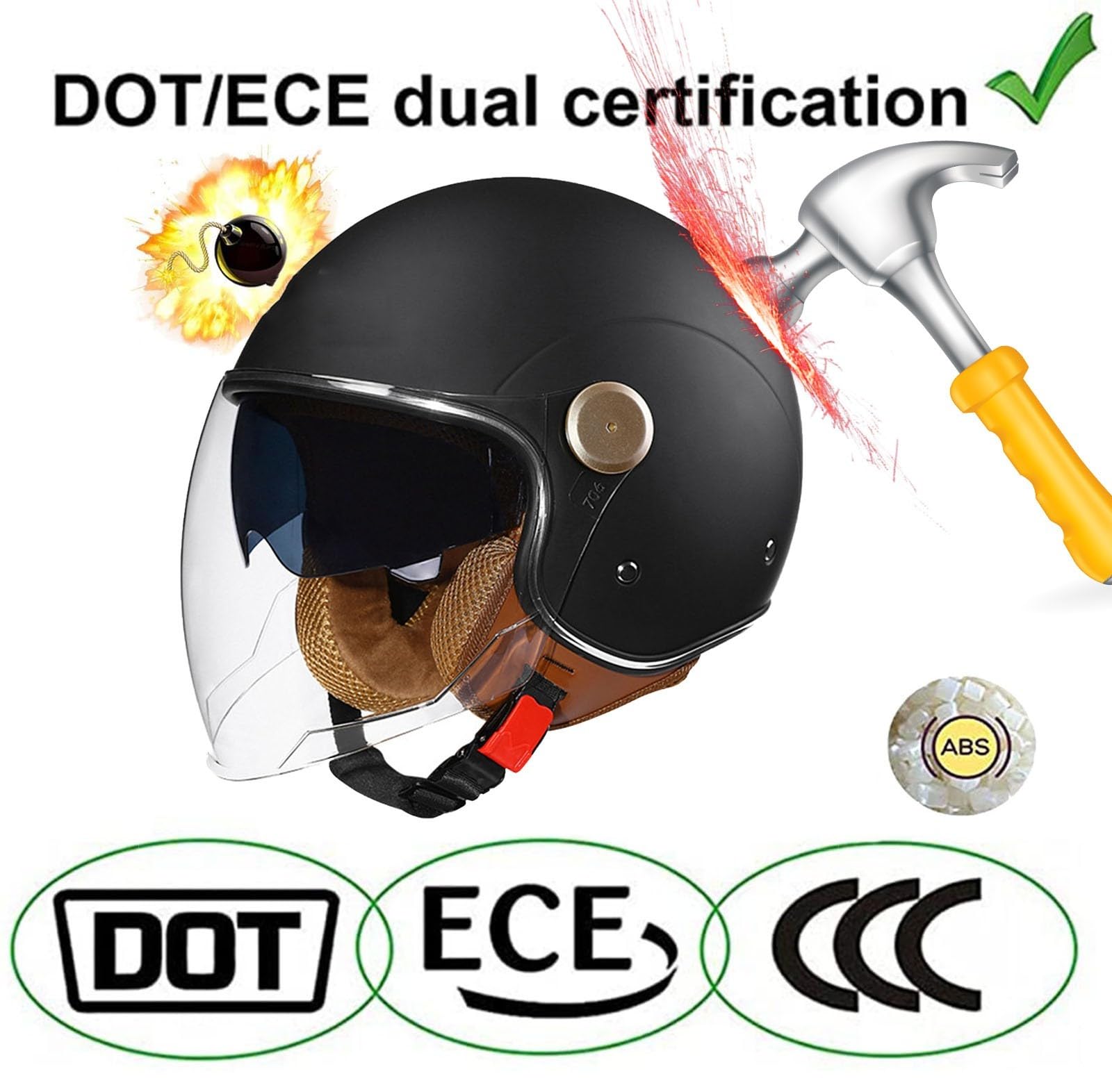Casco Moto Jet Bluetooth para Hombre Mujer ECE Homologado Casco de Cara Abierta Motocicleta con Protección Solar de Doble Visera con Un Bluetooth Integrado Micró Fono Incorporado
