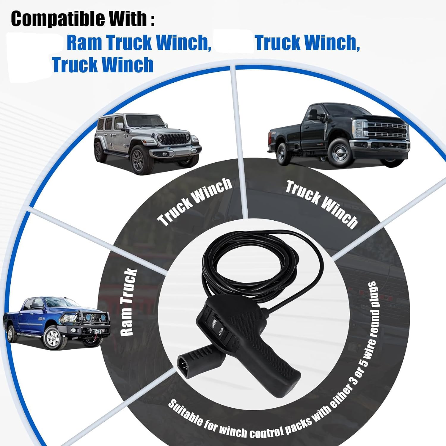 83665 Plug-in Truck Winch Remote Controller Handheld with 3.7M Cord for 12000LBS Recovery Systems Controller