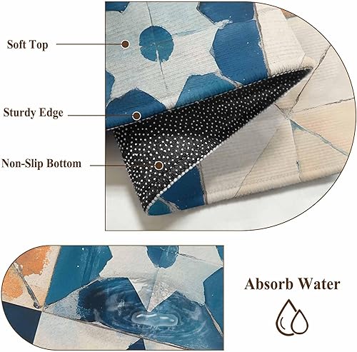 Miniatura 7 de 6ft Round Rug, Abstract Blue Non-Skid Rubber Backing Large Area Rugs - Living Room Bedroom Home Office, Orange Color Block Retro Watercolor Boho