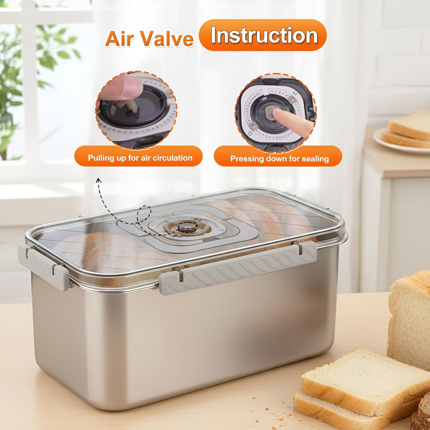 Bread Box Stainless Steel Bread Storage for Homemade Bread, Dishwasher Safe Bread Containers Storage Airtight Loaf, Airtight Bread Storage Container with Lid and Handle