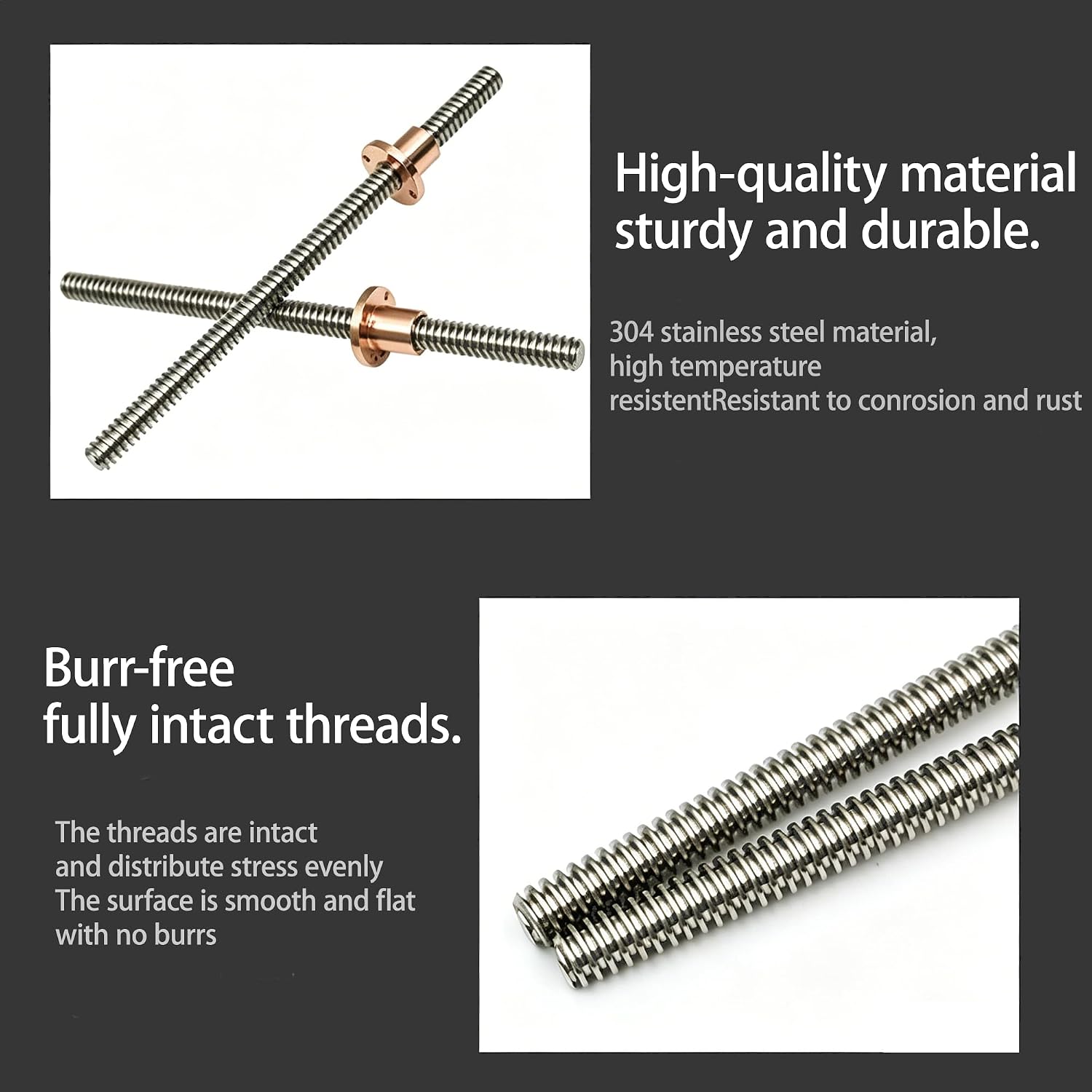 T10 10mmT10 x 2 Tr10 x 2 Lead Screw 27.56inch /700mm Length with Brass Nuts (Acme Thread, Pitch of Screws: 2mm, Lead: 2mm, Single Start) Used in 3D Printer Z Axis