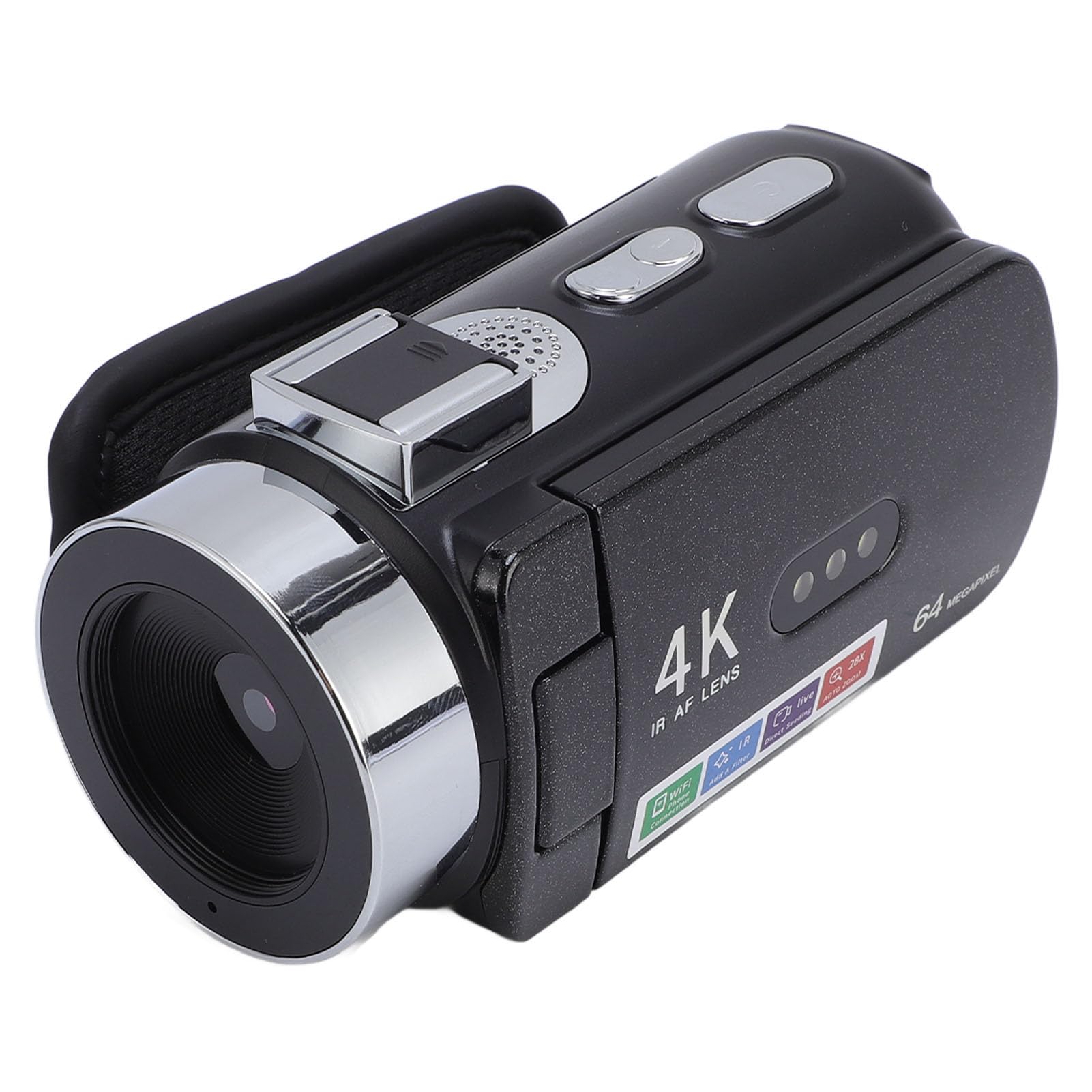 Videocamera 4K 64MP HD 28X Zoom digitale Messa a fuoco automatica Videoregistratore per fotocamera digitale con schermo rotante da 3 pollici Luce LED per i viaggi