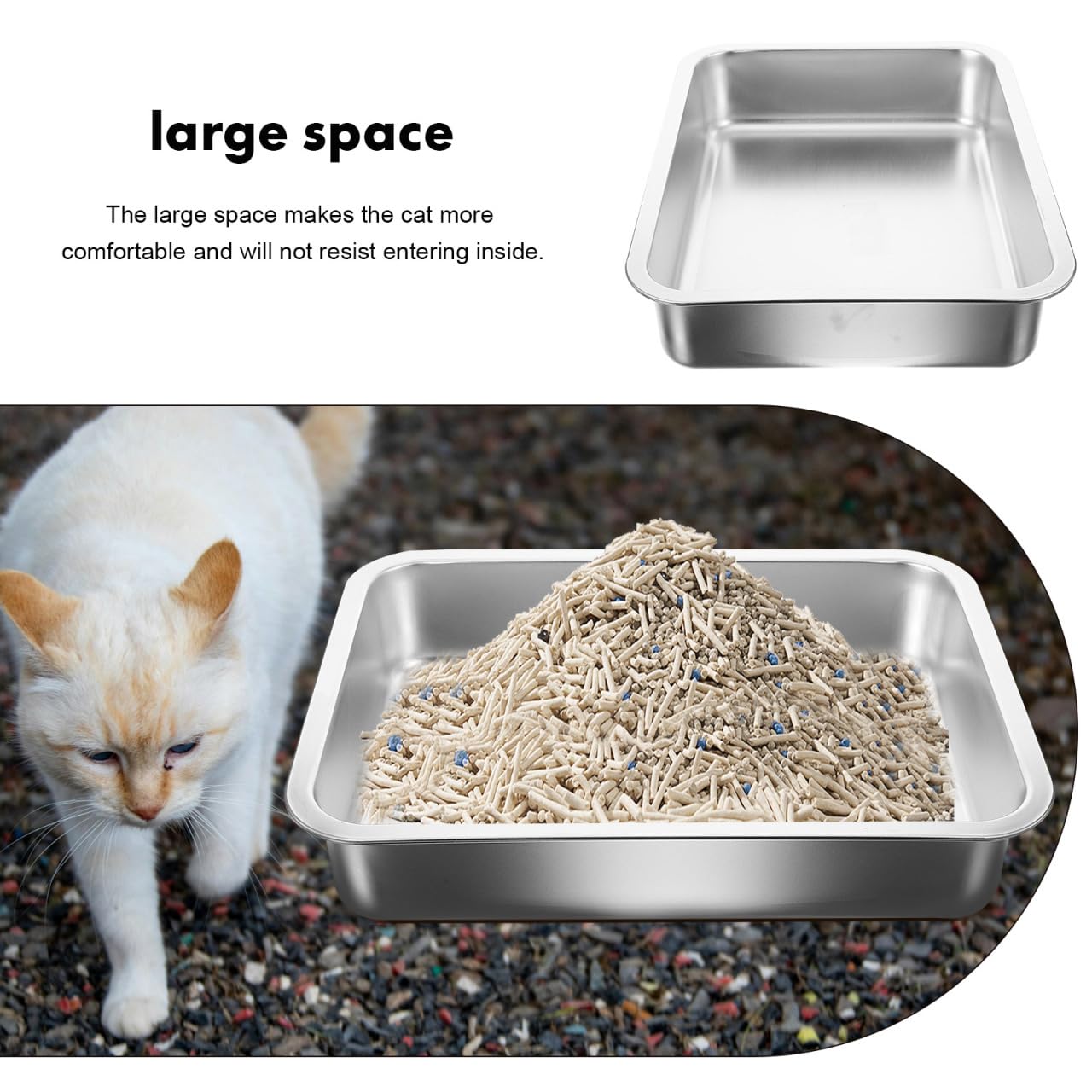WOONEKY Stainless Steel Cat Litter Box Open Style Kitten Litter Container 14.17In Spacious Metal Tray Easy Clean Non-Stick Storage - Image 4