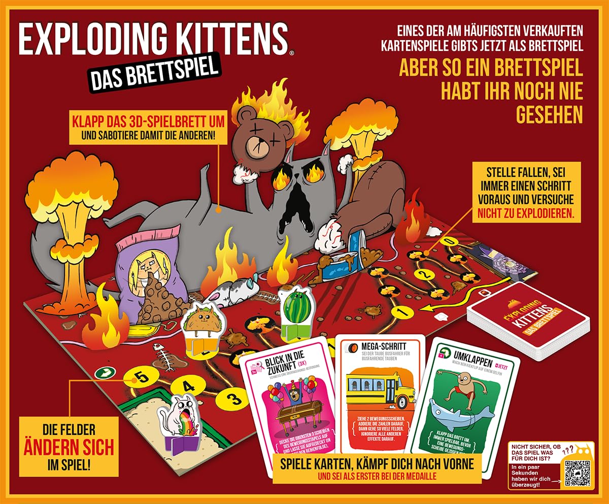 Exploding Kittens, Exploding Kittens: il gioco da tavolo, gioco per feste, 2-6 giocatori, dai 7+ anni, 20 minuti, tedesco