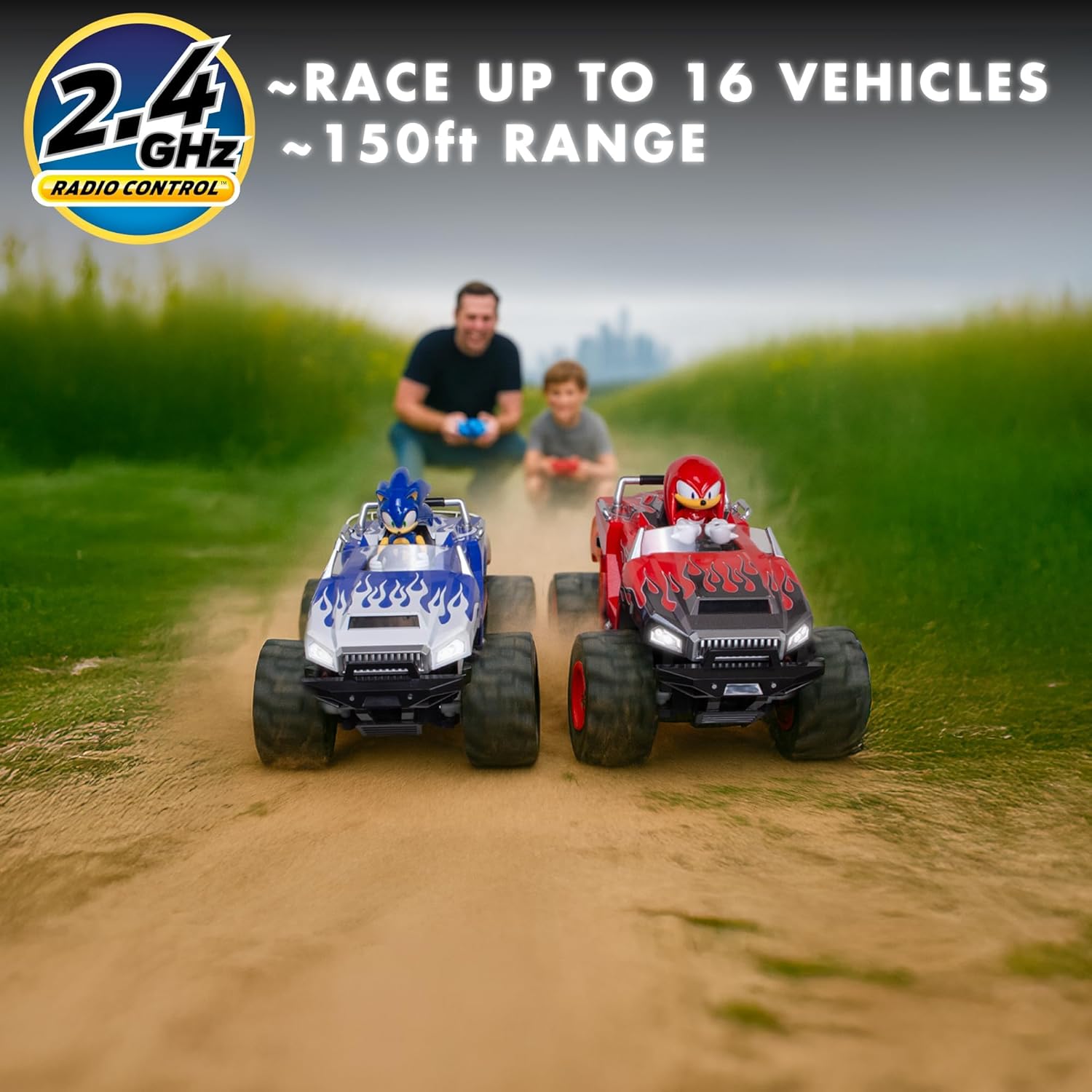 NKOK RC Sonic Racing CrossWorlds Monster Truck, Sonic, Ready-to-Run 2.4GHz Remote Control Toy, Turbo Boost, Wheelie & Donut Action, All-Terrain, Off-Road, Ages 6 , Fun Gift for Kids, Toy Award Winner