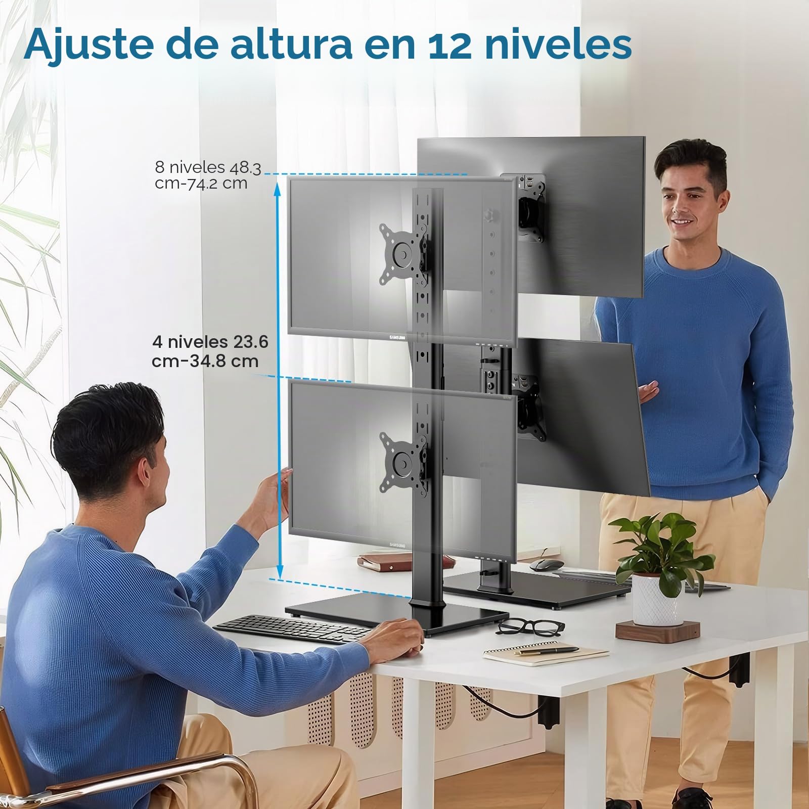 Soporte para dos monitores - Soporte de sobremesa vertical con brazo para dos monitores de ordenador de 13 a 34 pulgadas con giro, inclinación, altura ajustable, VESA 100 x 100 mm, 75 x 75 mm AX05TB02