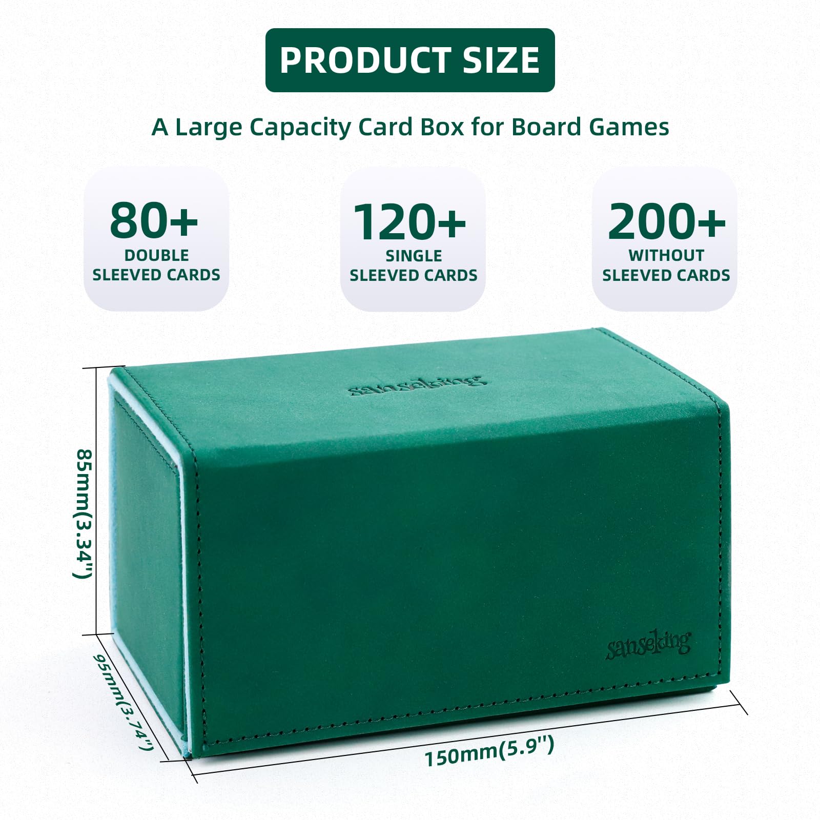 Sanseking TCG Commander Deck Box for MTG Commander Deck Box with Dice Tray Lamb Leather Tcg Deck Box Magic Commander Deck Box for MTG TCG CCG(Green)