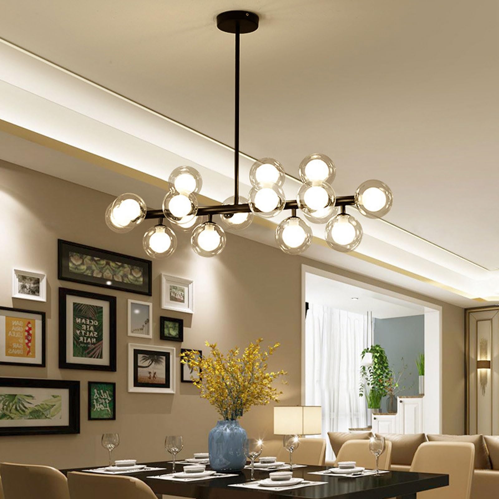 Lampadario Mid Century con Globo in Vetro, Lampada a Sospensione lineare sopra Il Tavolo, Lampada da soffitto Regolabile per Soggiorno, Sala da Pranzo, Camera da Letto, Isola cucin