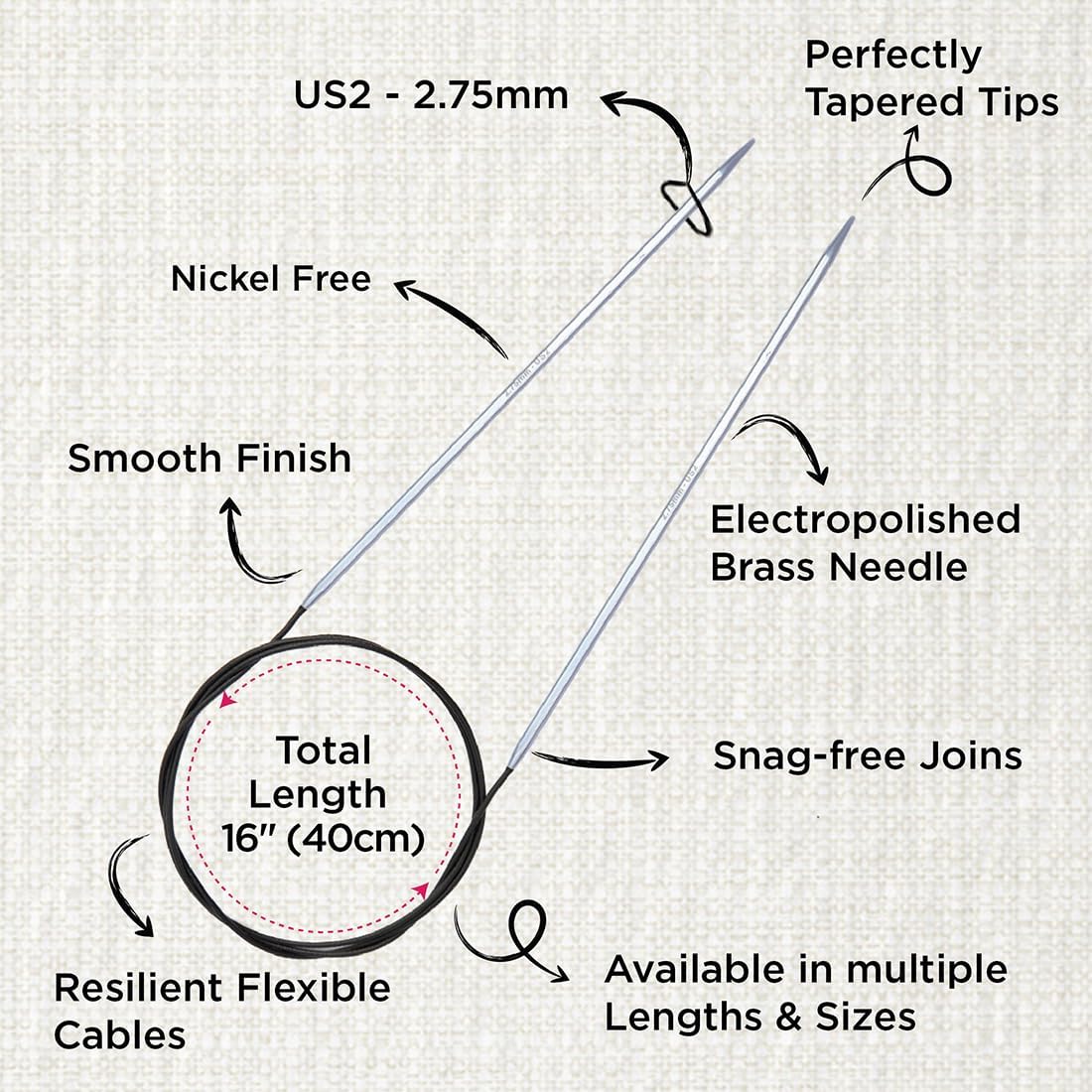 KnitPro Nova Cubics Fixed Circular Needle 16" (40cm) | US Size 2 (2.75mm)