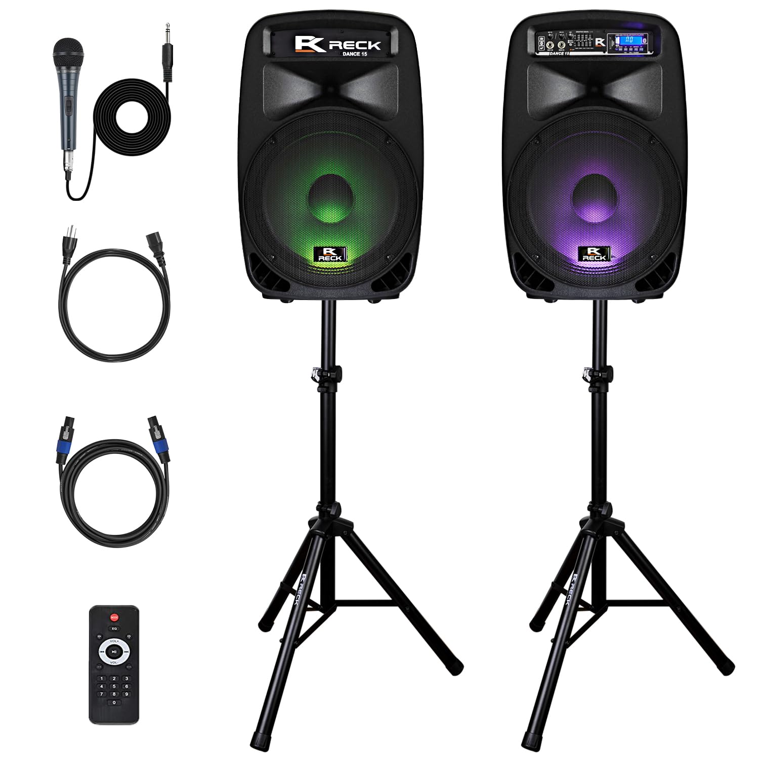 Dance 15 Portable 15-Inch 2000 Watt 2-Way Powered PA Speaker System Combo Set with Bluetooth/USB/SD Card Reader/FM Radio/Remote Control/LED Light