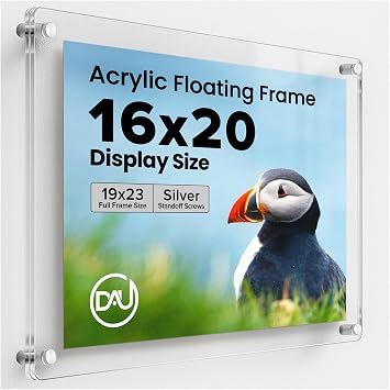Frameless Floating Acrylic Frame 16"x20" - Clear Picture Frame for Diploma, Wall Art, Photo, & Paintings, Heavy Duty Acrylic Floating Frames, Wall-Mounted Picture Frames, Rectangular Photo Holder
