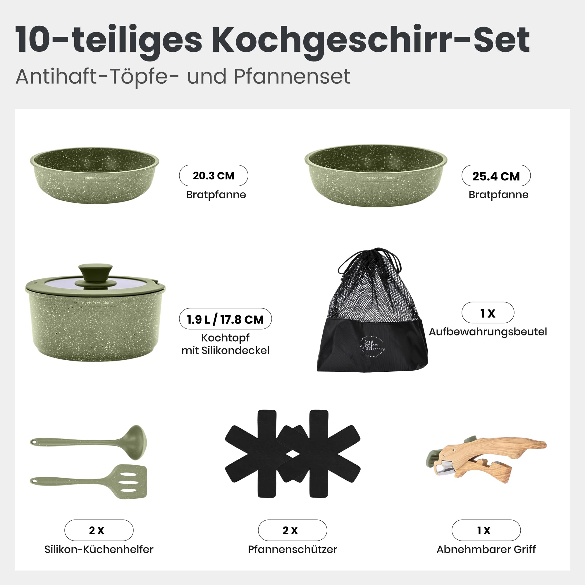 DishDelight Juego de Ollas y Sartenes con Mangos Desmontable 10pcs Aluminio Antiadherente Sartene Wok Cacerola con Tapas para Todas las Cocinas Inducción