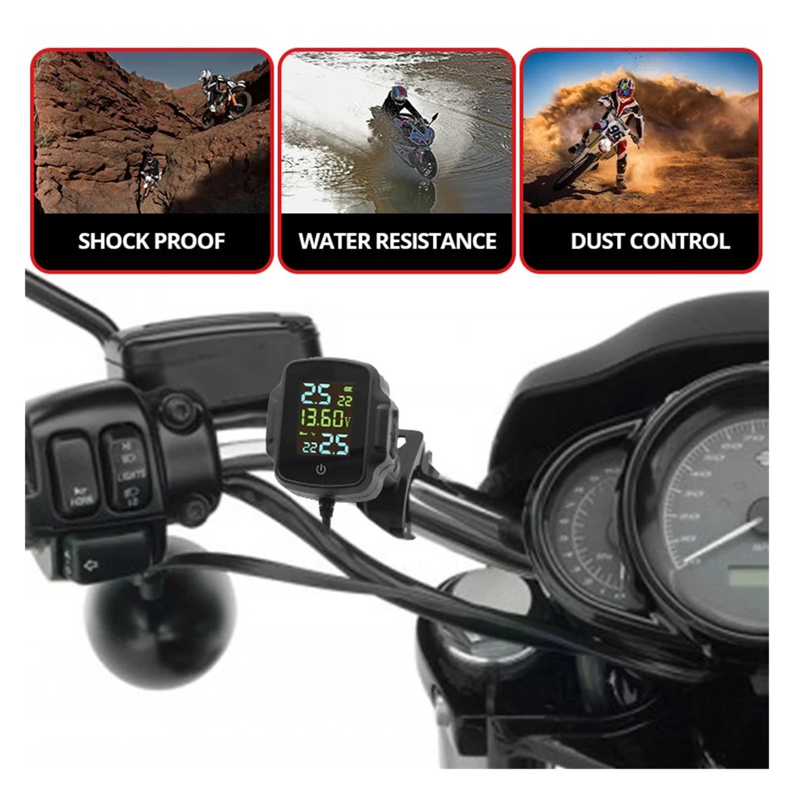 di Monitoraggio della Pressione dei Pneumatici Tpms for Moto Schermo LCD Visualizzazione Digitale in Tempo Reale Batteria Temperatura Rilevamento Preciso(External sensors)