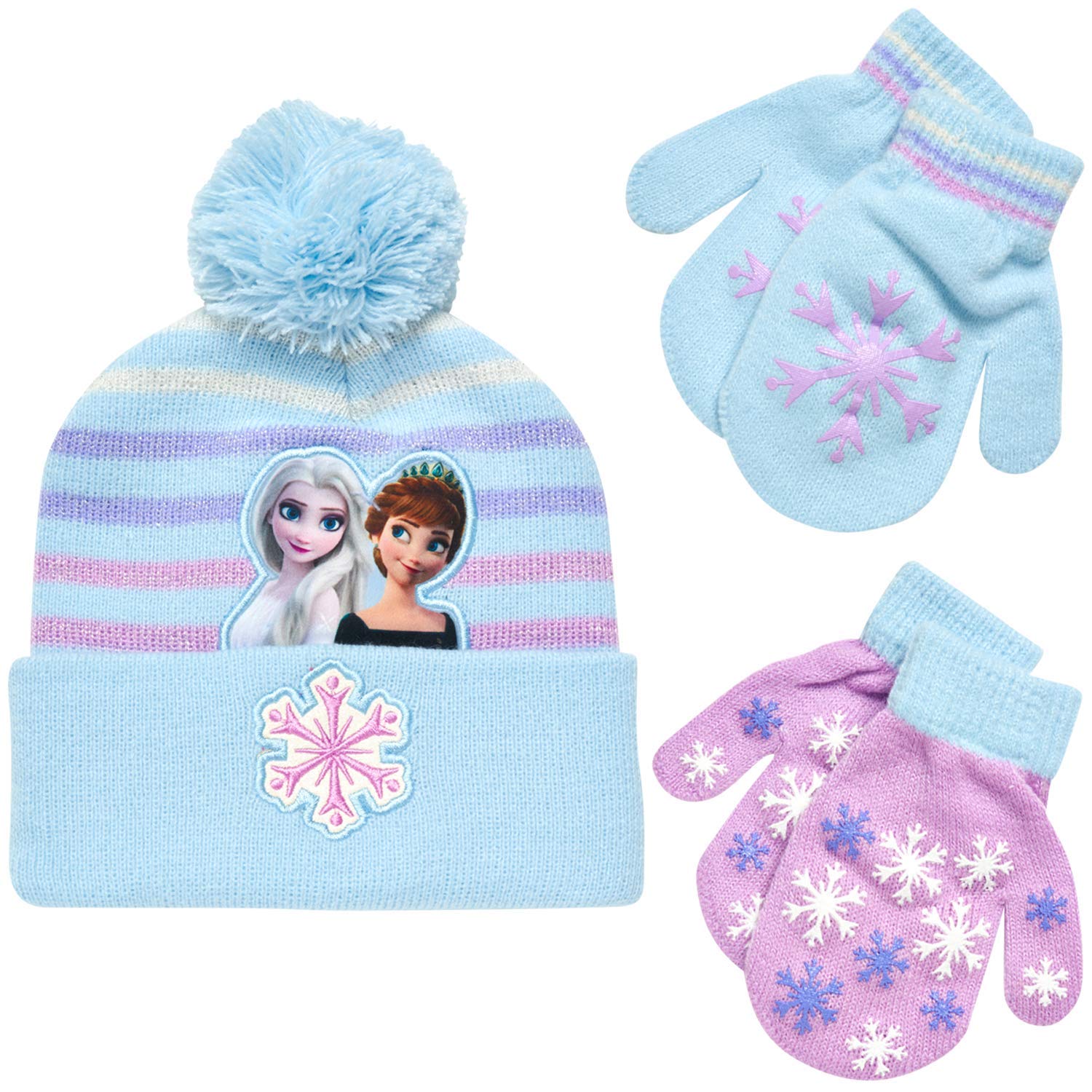 Disney Girls Frozen Winter Hat and 2 Pair Gloves or Mittens (Age 2-7) (Purple Mittens, Age 2-4)