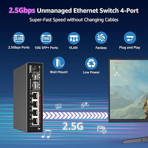 Miniatura 2 de Interruptor Ethernet no administrado 2.5G de 6 puertos, 4 puertos Base-T de 2.5G, 2 SFP de 10G, compatible con 10010002500Mbps, VLAN, sin