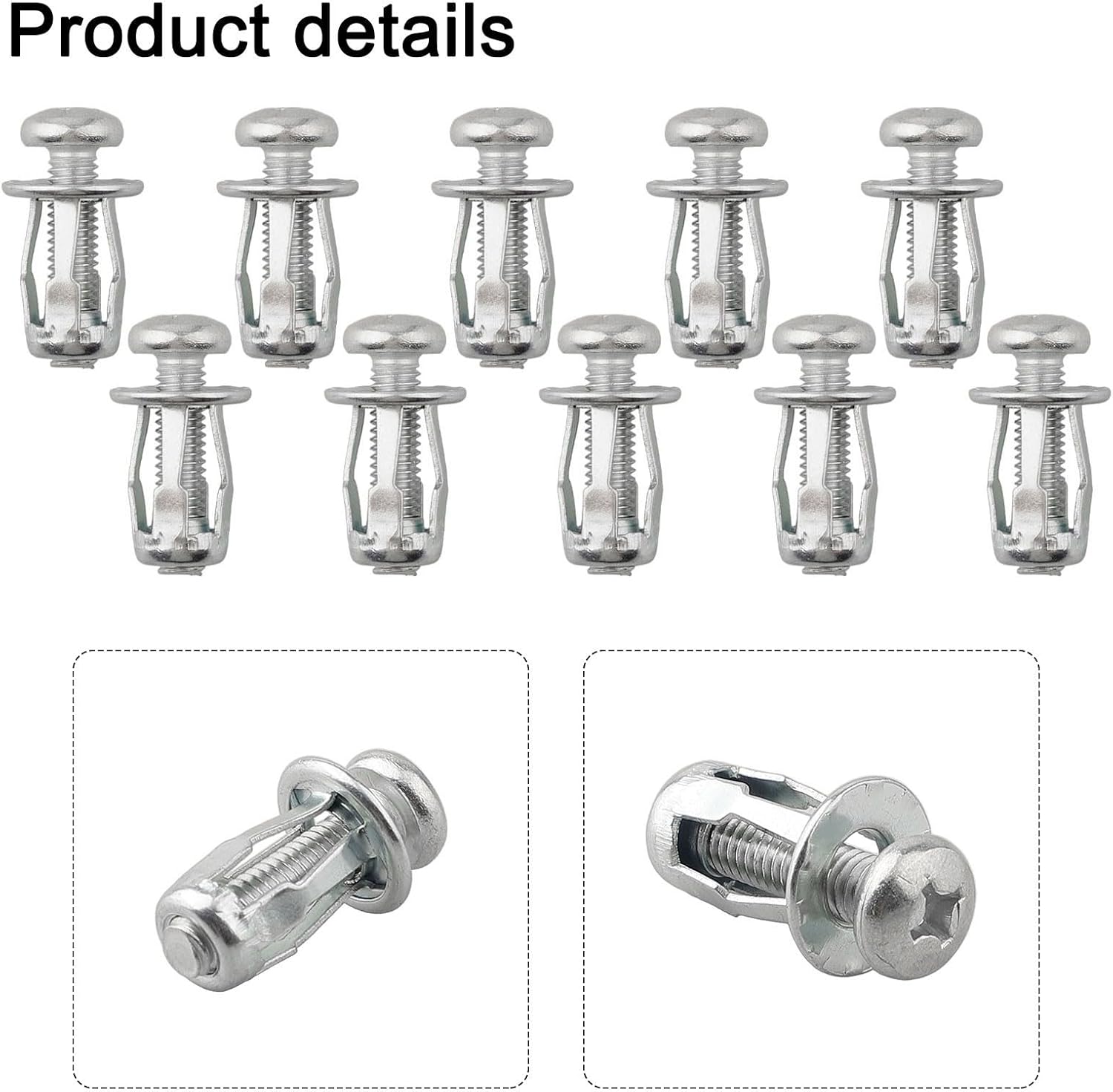 Expansion Nuts with Screws, 10-Set Galvanized Carbon Steel Hollow Wall Anchors Thin Panels (0–5 mm), Internal Hex Socket Bolts, Nut Sl(6X25MM)(6X25MM)