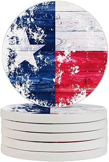 Texas Flag Wooden Style Coasters for Drinks Round Absorbent Stone Coaster Set of - Compare price