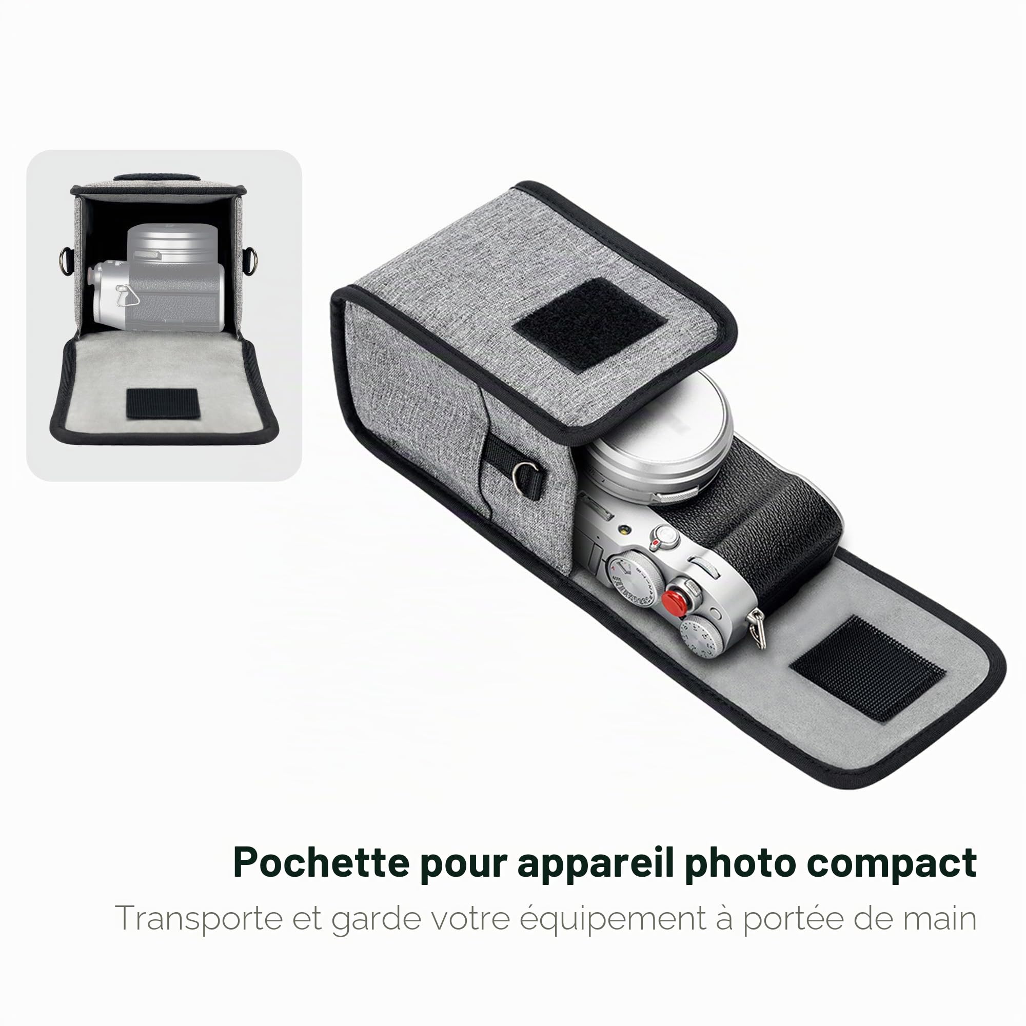 KIWIFOTOS Sac à Bandoulière Compact pour Caméra, Sac de Voyage, Sac à Bandoulière pour Appareil Photo Reflex/sans Miroir et Objectif pour Canon, Nikon, Sony, Fujifilm, Ricoh, avec Bandoulière (Gris)